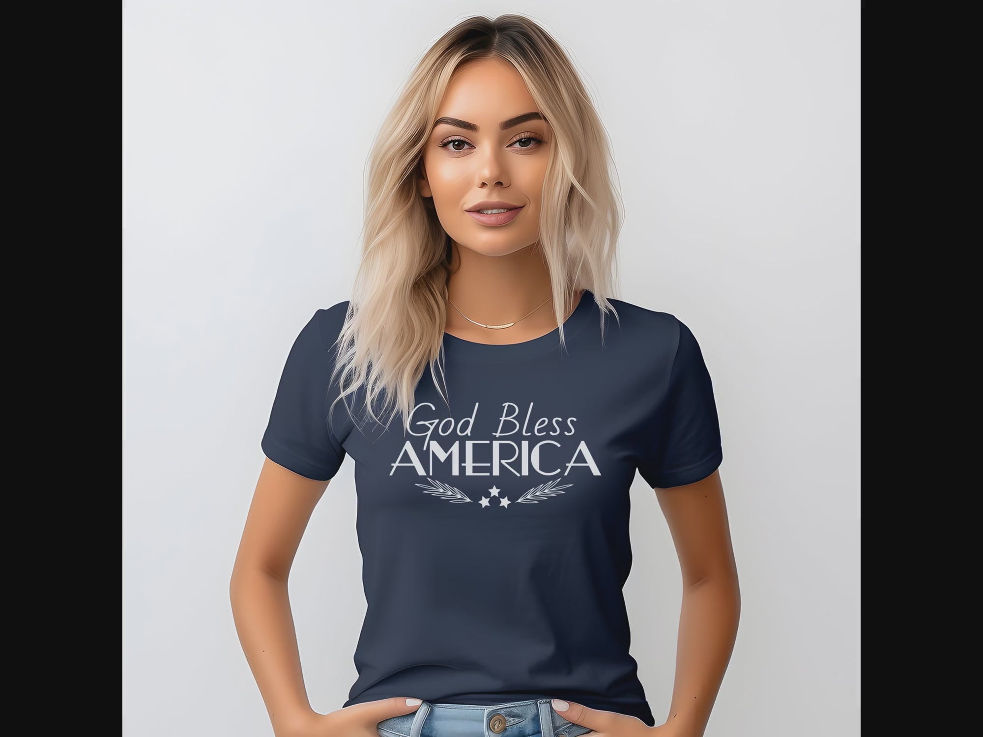 God Bless America Women's Short Sleeve T-shirt Size: XS Color: Solid Black Blend Jesus Passion Apparel