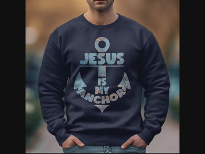 Jesus is My Anchor Men's Fleece Unisex-Fit Sweatshirt - Navy Size: S Color: Navy Jesus Passion Apparel