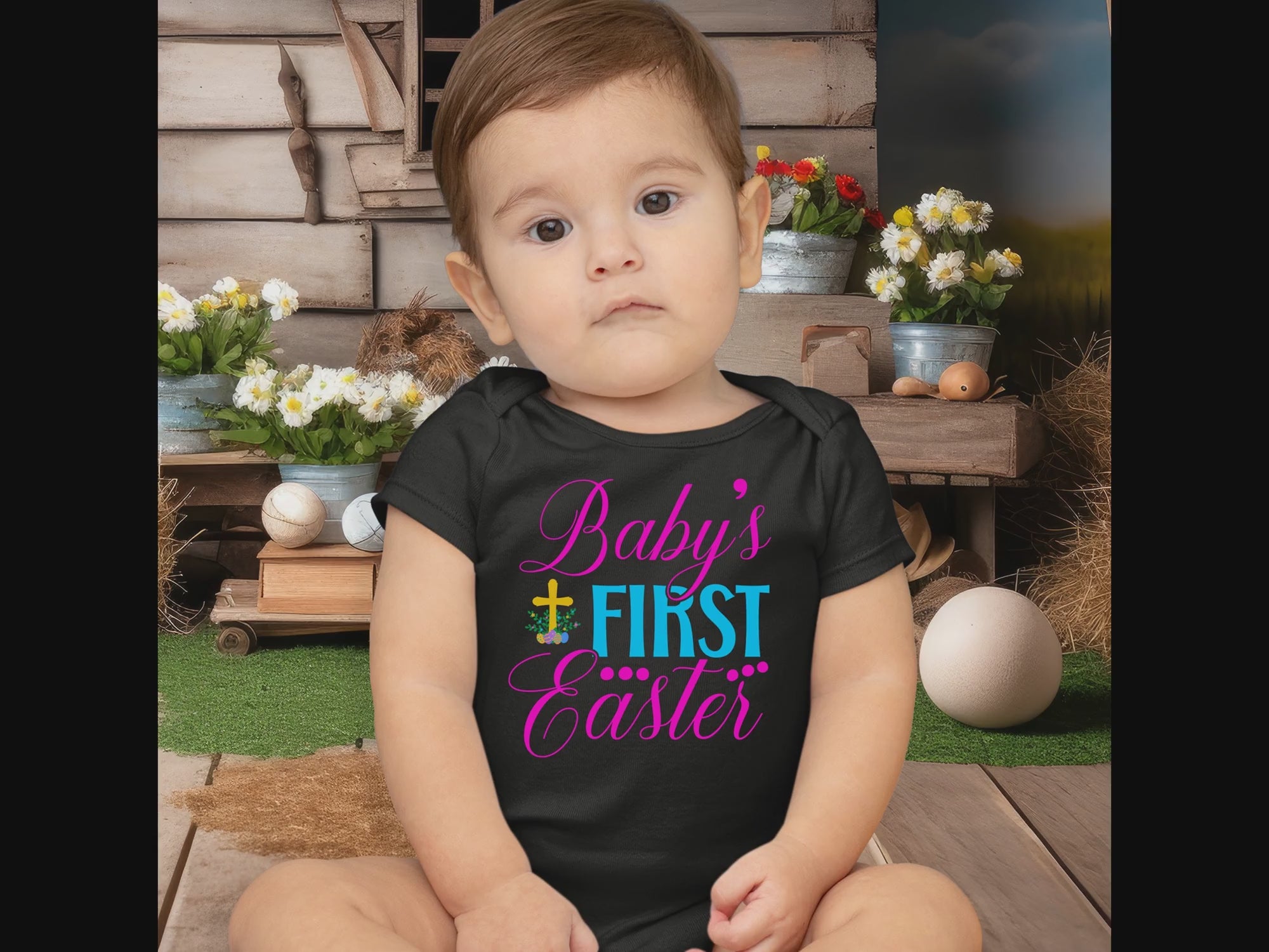 Baby's First Easter Cross Infant Fine Jersey Bodysuit Size: 6mo Color: White Jesus Passion Apparel