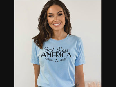 God Bless America Women's Short Sleeve Patriotic T-Shirt Size: XS Color: Baby Blue Jesus Passion Apparel