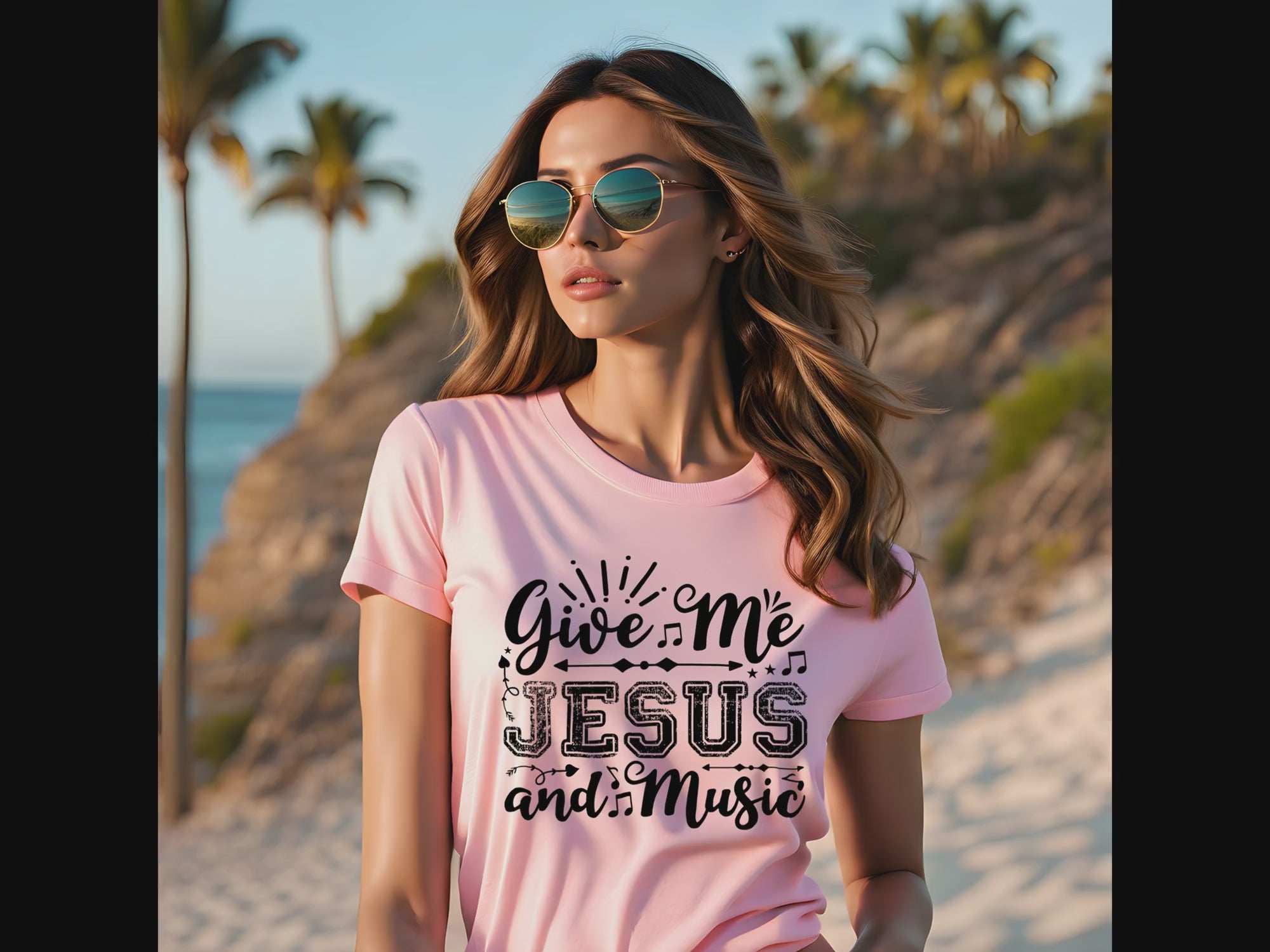 Give Me Jesus and Music Distressed Detail Women's Jersey Short Sleeve T-Shirt Size: XS Color: Athletic Heather Jesus Passion Apparel