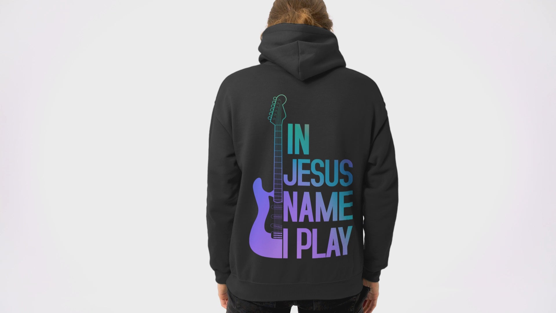 In Jesus Name I Play Electric Guitar Men's Heavy Blend™ Hoodie Color: White Size: S Jesus Passion Apparel