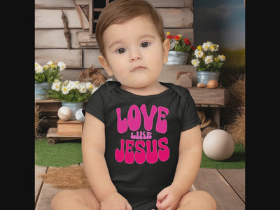 Love Like Jesus Groovy Infant Fine Jersey Bodysuit Size: 6mo Color: White Jesus Passion Apparel