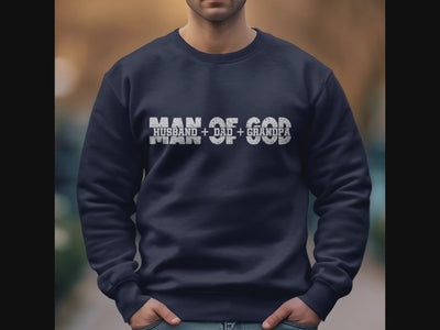 Man of God Husband, Dad, Grandpa Men's Unisex-Fit Fleece Sweatshirt - Navy Size: S Color: Navy Jesus Passion Apparel