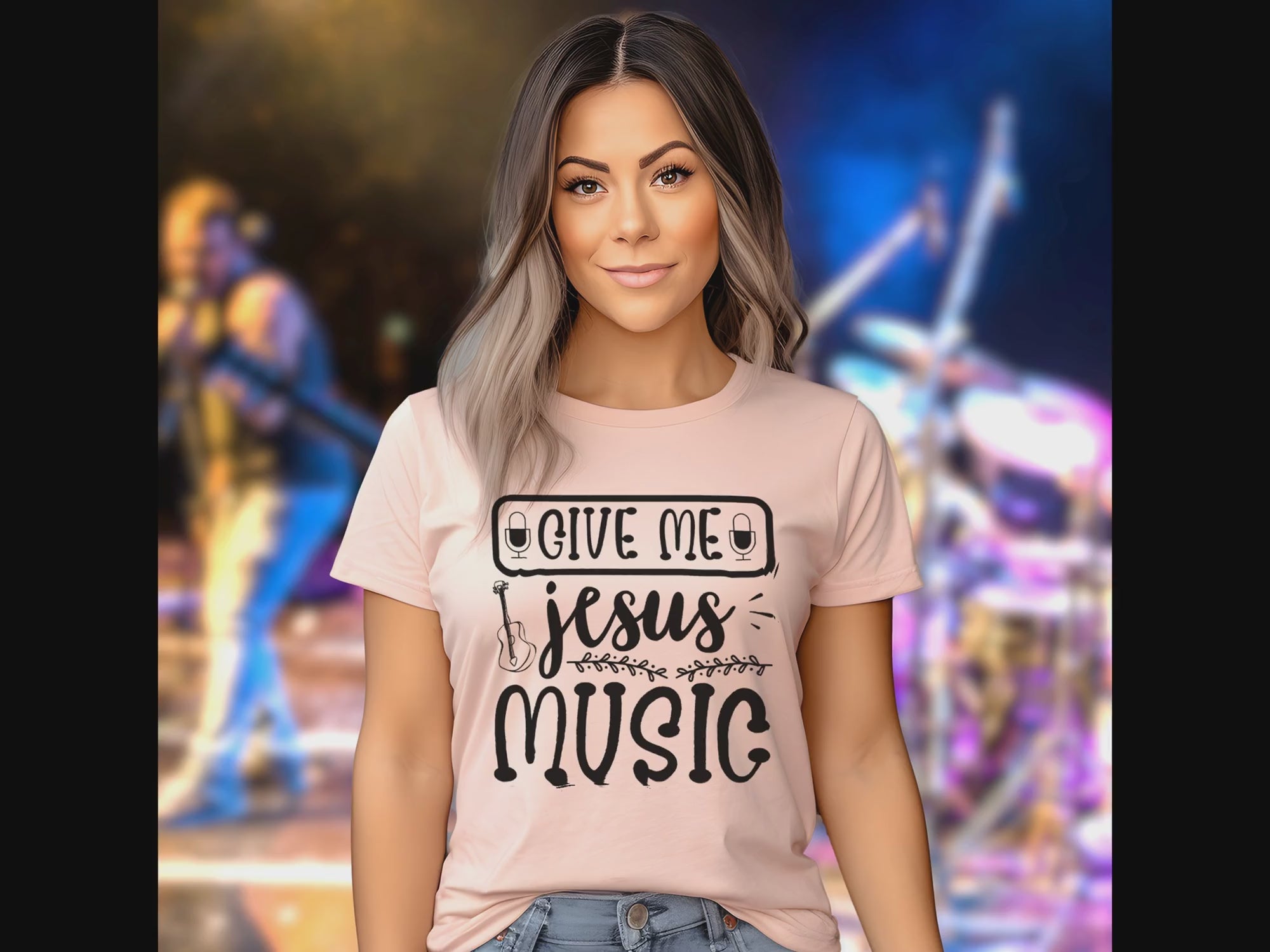 Give Me Music and Jesus Mic Detail Women's Jersey Short Sleeve T-Shirt Size: XS Color: Athletic Heather Jesus Passion Apparel