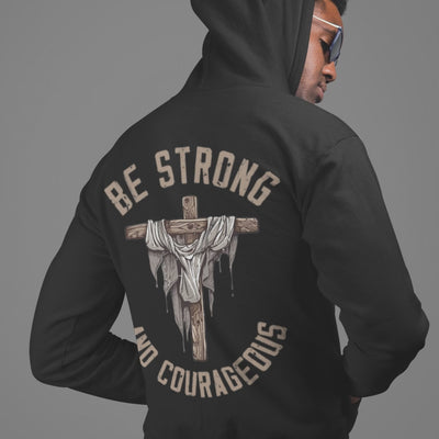 Be Strong and Courageous Retro-Inspired Premium Men's Jacket Heavy Blend™ Hoodie Size: S Color: Black Jesus Passion Apparel