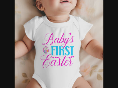 Baby's First Easter Cross Eggs Infant Fine Jersey Bodysuit Size: 6mo Color: White Jesus Passion Apparel