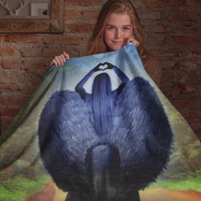 Loving Blue Angel Sherpa Blanket - 3 Sizes Size: 30'' × 40'' Color: Beige Jesus Passion Apparel