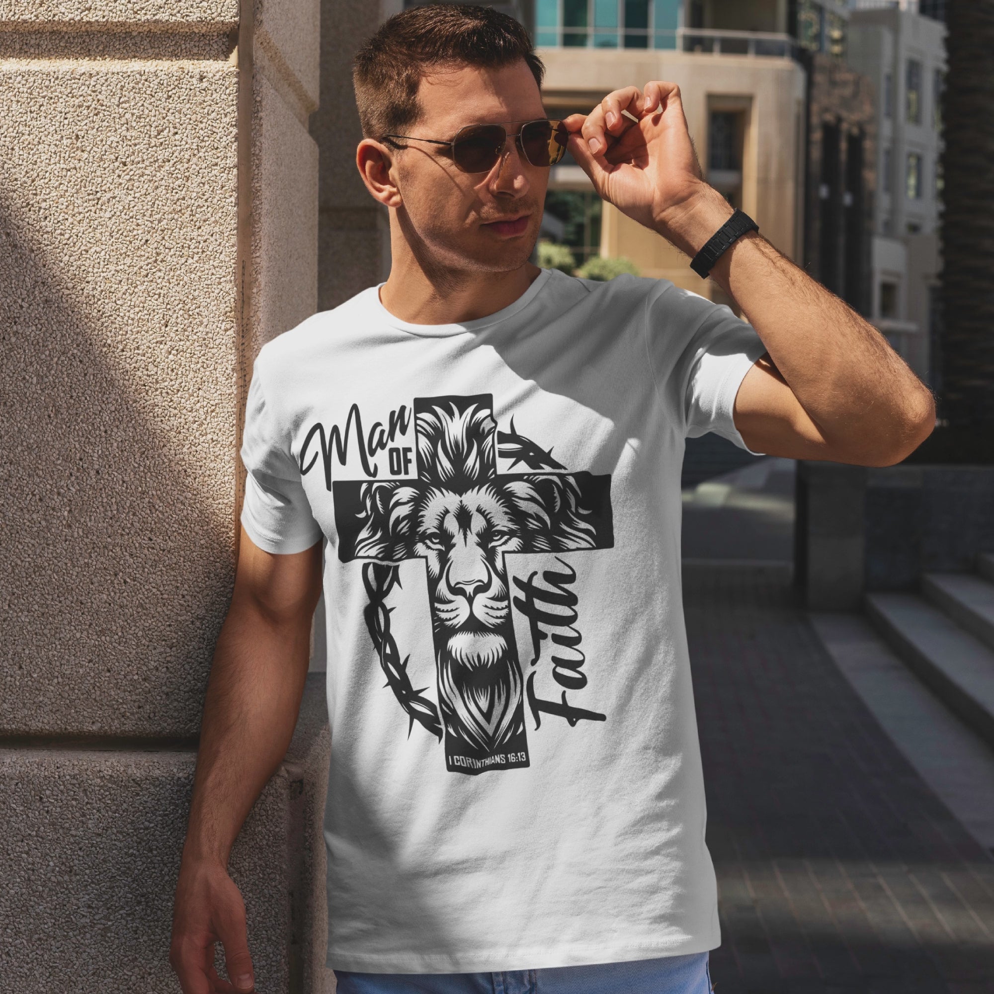 Man of Faith Lion Men's Jersey Short Sleeve TeeJesus Passion Apparel