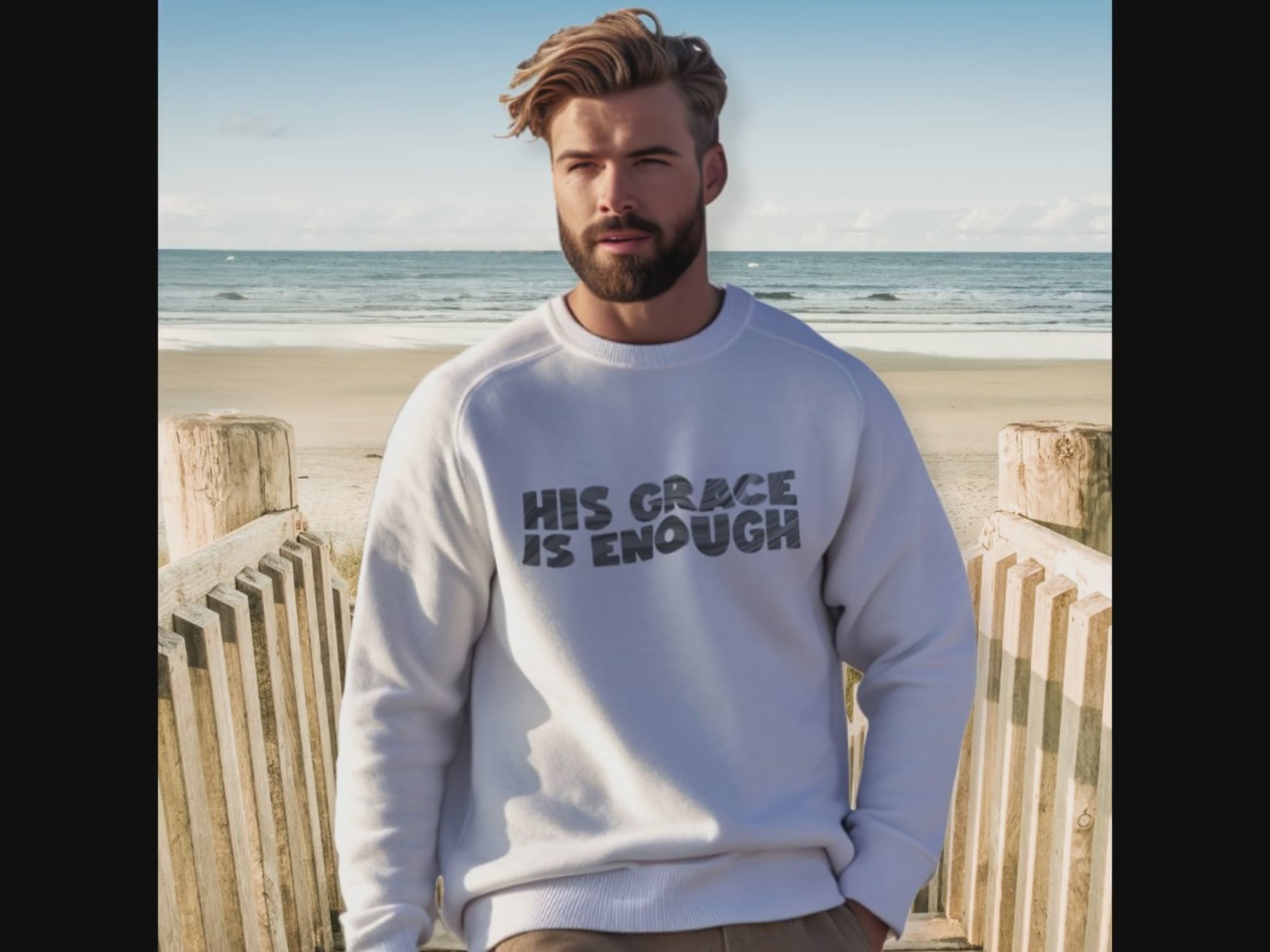 His Grace is Enough Fleece Unisex-Fit Sweatshirt - White Size: S Color: White Jesus Passion Apparel