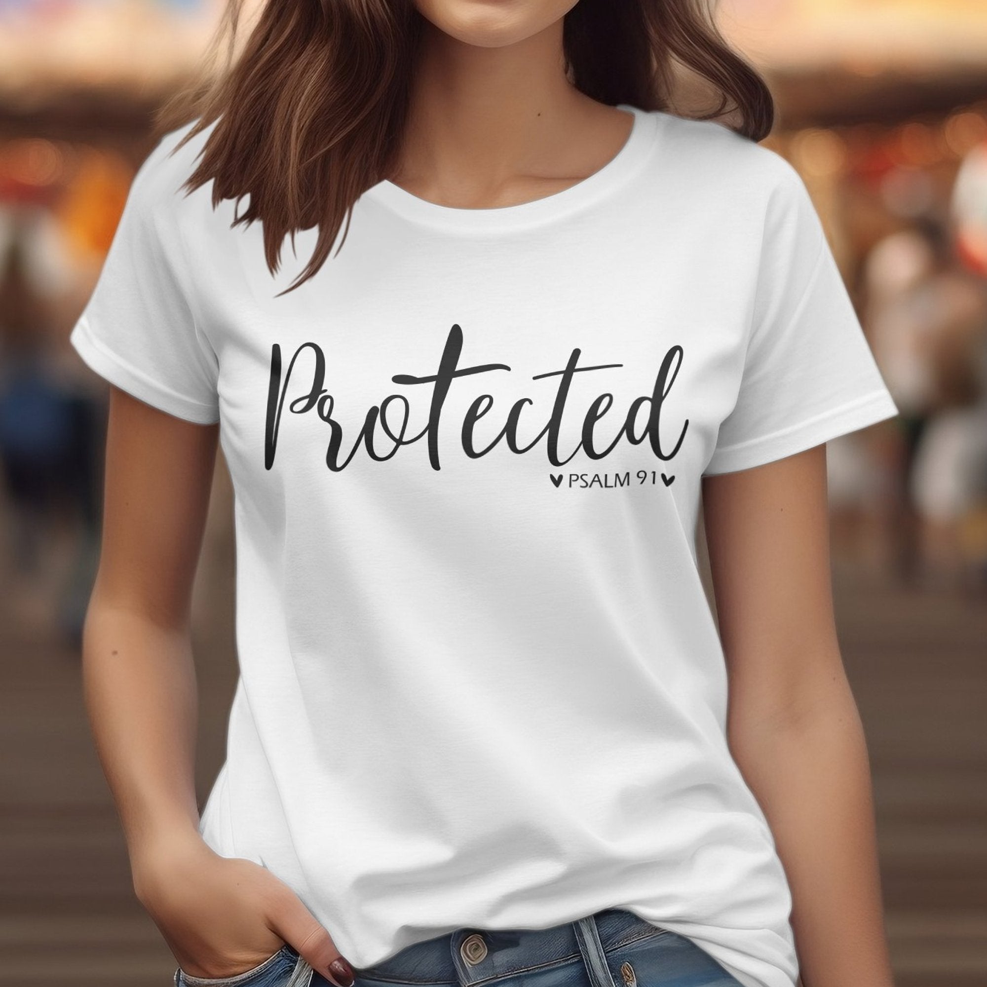 Protected Women's Jersey Short Sleeve Tee - Black / White - Jesus Passion Apparel