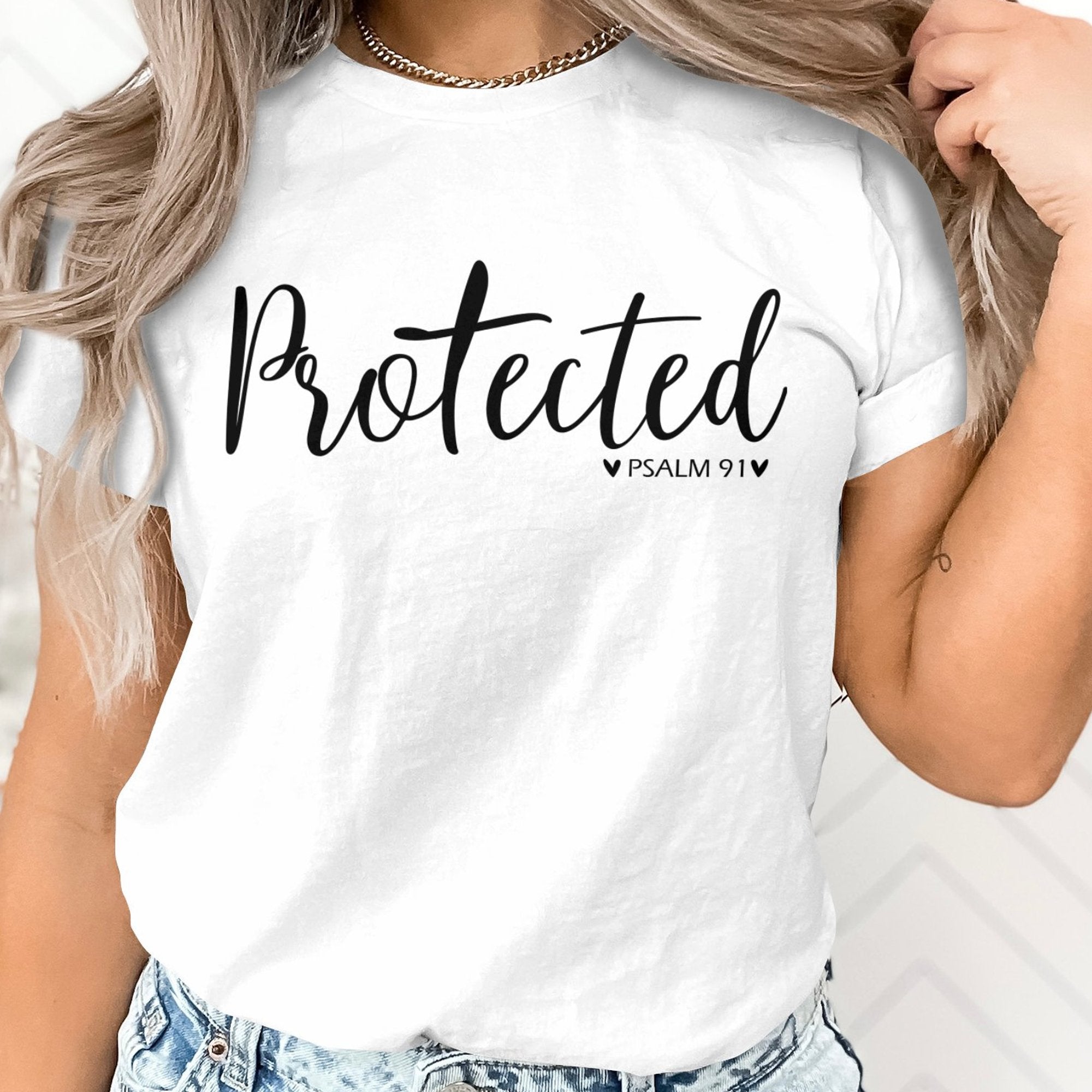 Protected Women's Jersey Short Sleeve Tee - Black / White - Jesus Passion Apparel