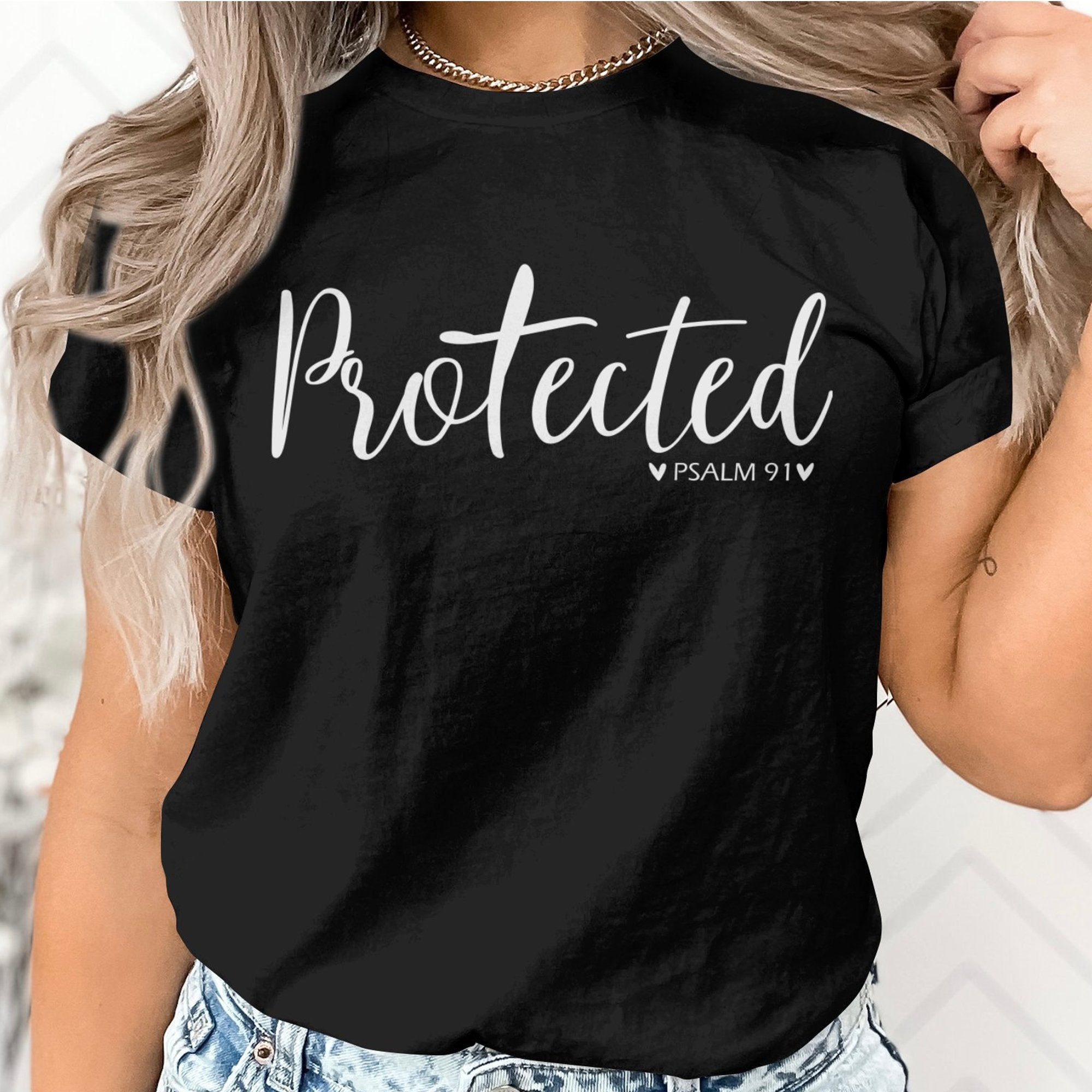 Protected Women's Jersey Short Sleeve Tee - Black / White - Jesus Passion Apparel