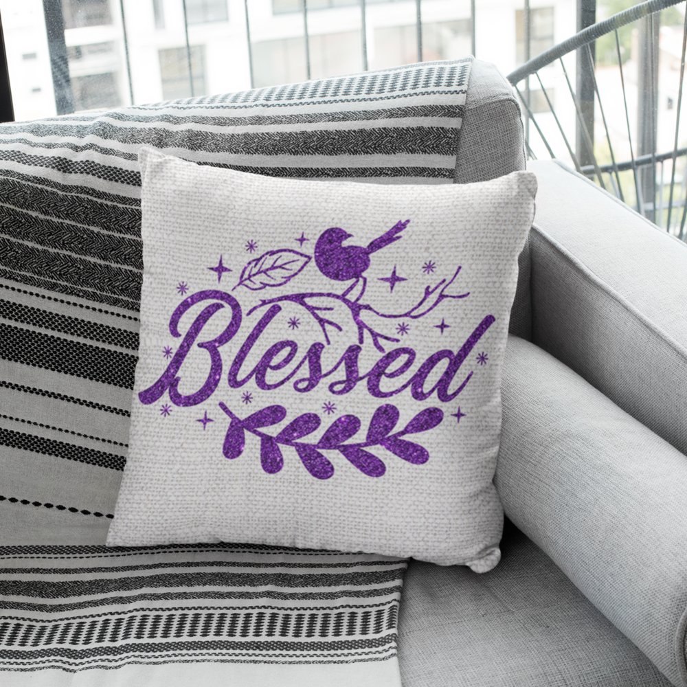 Purple Glitter Blessed Bird Square Pillows - Jesus Passion Apparel