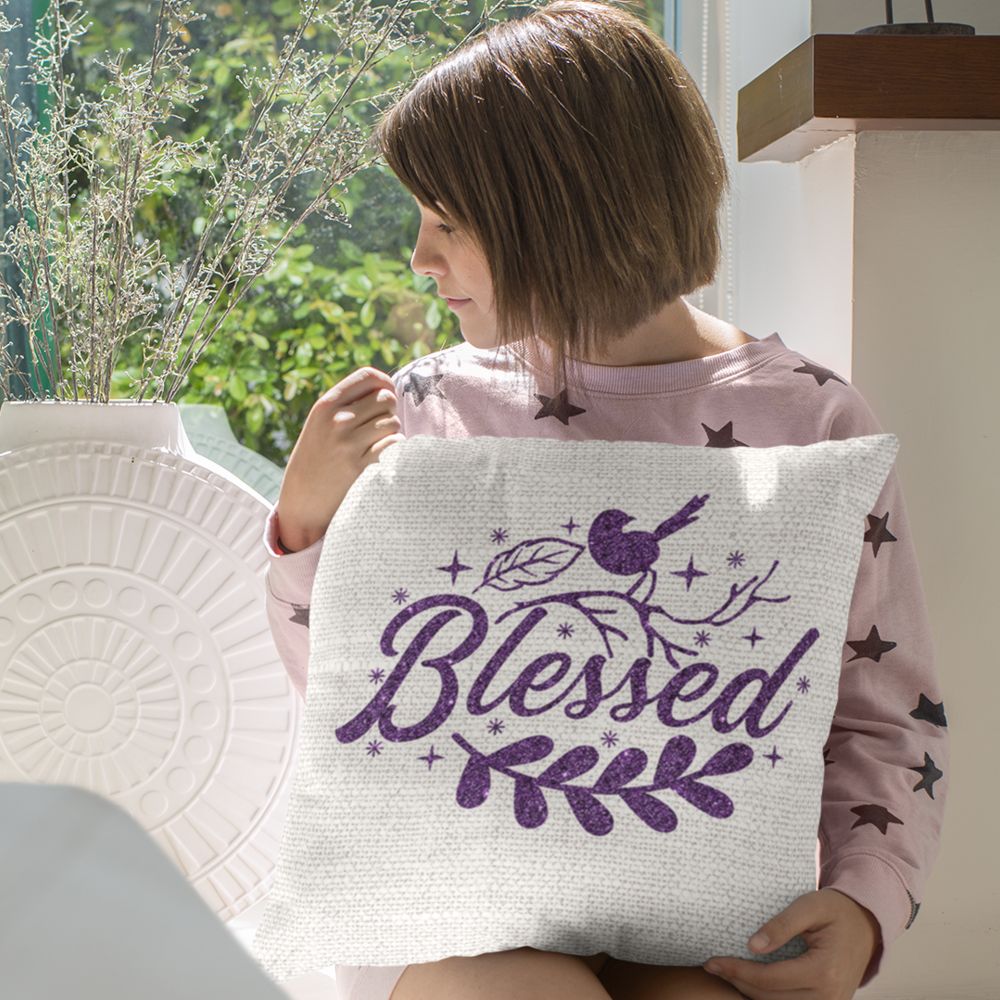 Purple Glitter Blessed Bird Square Pillows - Jesus Passion Apparel