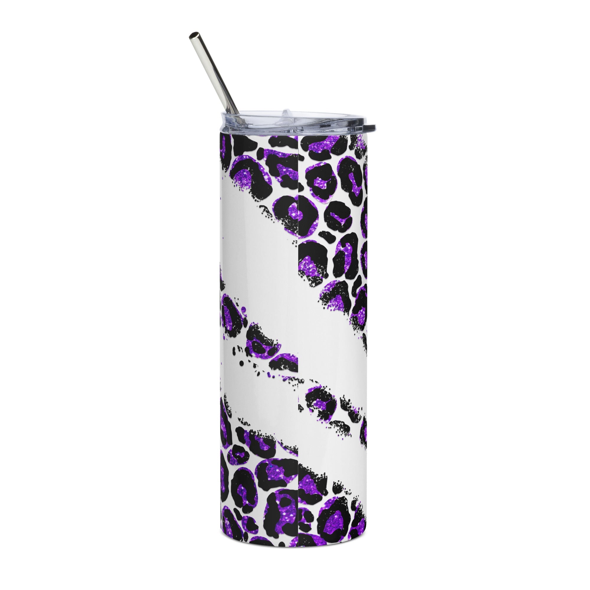 Purple Pray Leopard Print Tumbler 20 oz - Stainless Steel Straw - Jesus Passion Apparel