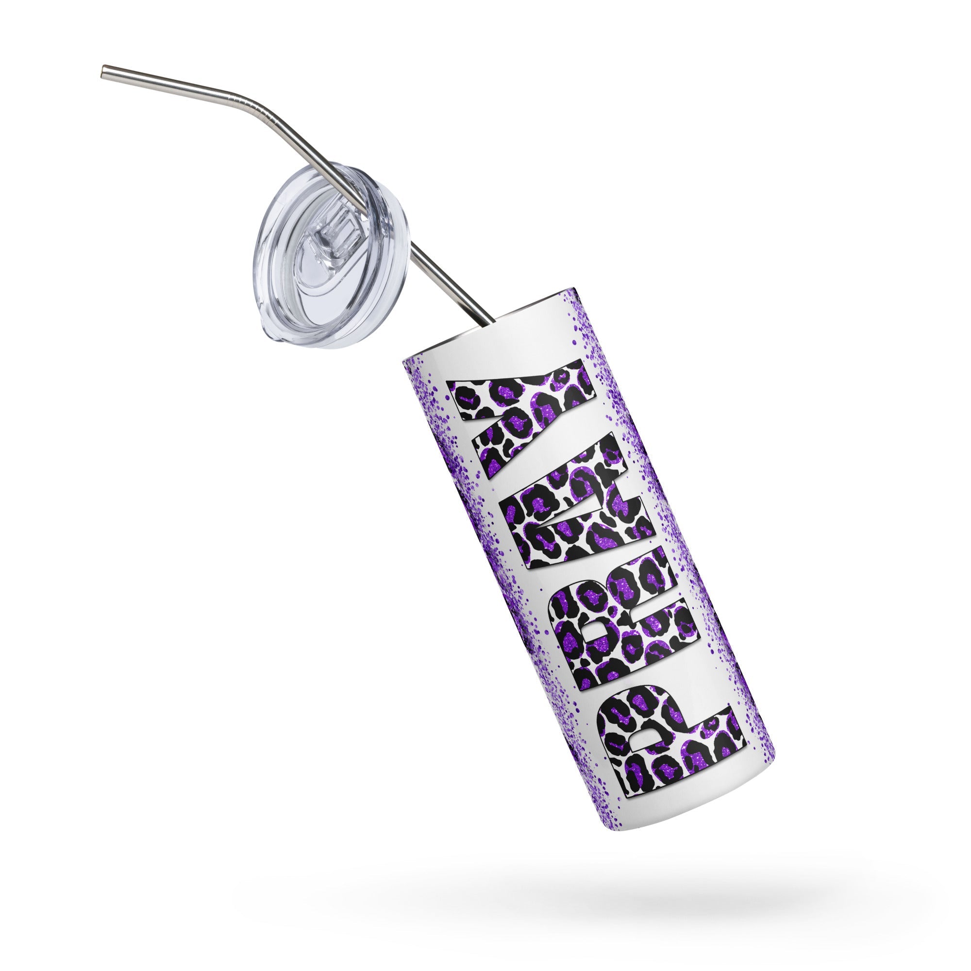 Purple Pray Leopard Print Tumbler 20 oz - Stainless Steel Straw - Jesus Passion Apparel