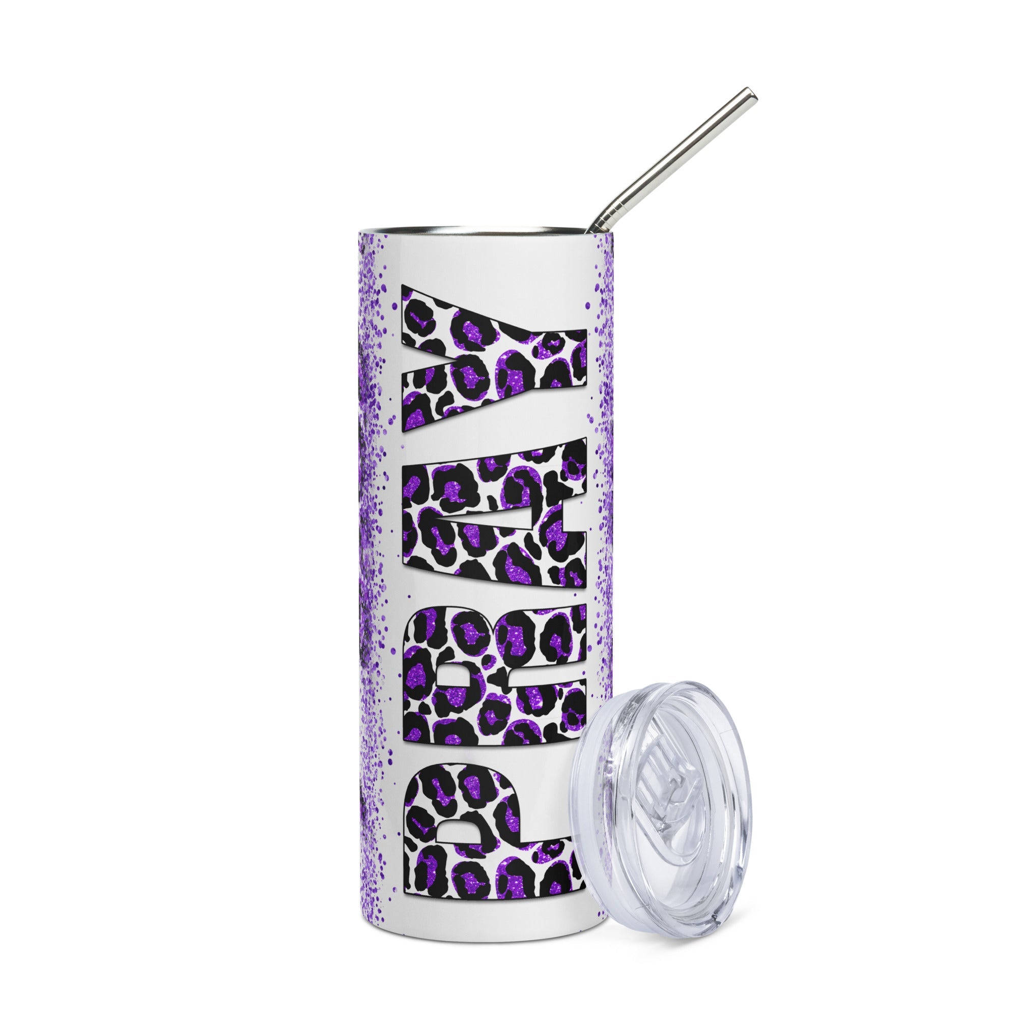 Purple Pray Leopard Print Tumbler 20 oz - Stainless Steel Straw - Jesus Passion Apparel