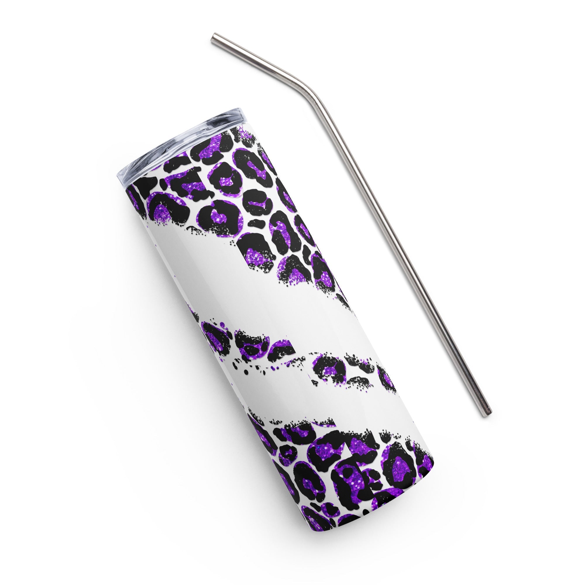 Purple Pray Leopard Print Tumbler 20 oz - Stainless Steel Straw - Jesus Passion Apparel