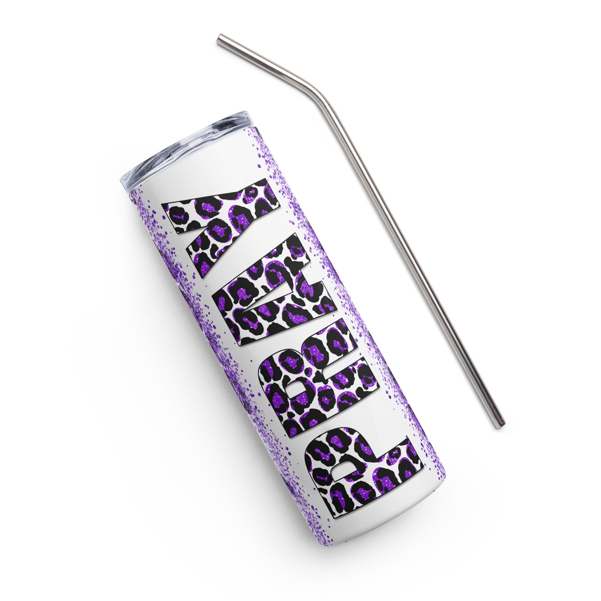 Purple Pray Leopard Print Tumbler 20 oz - Stainless Steel Straw - Jesus Passion Apparel