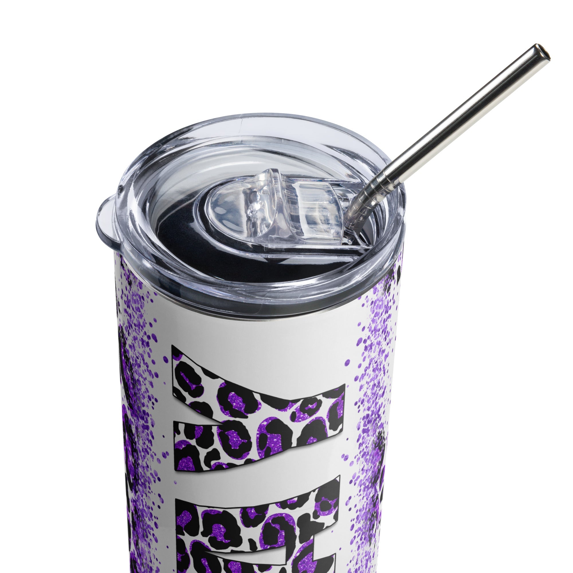 Purple Pray Leopard Print Tumbler 20 oz - Stainless Steel Straw - Jesus Passion Apparel