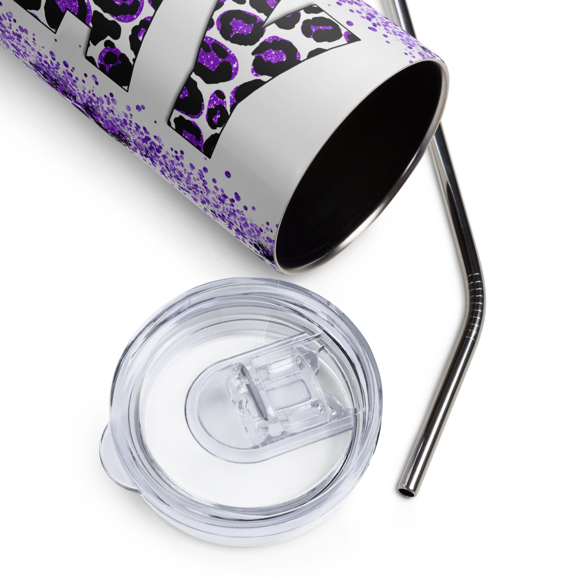 Purple Pray Leopard Print Tumbler 20 oz - Stainless Steel Straw - Jesus Passion Apparel