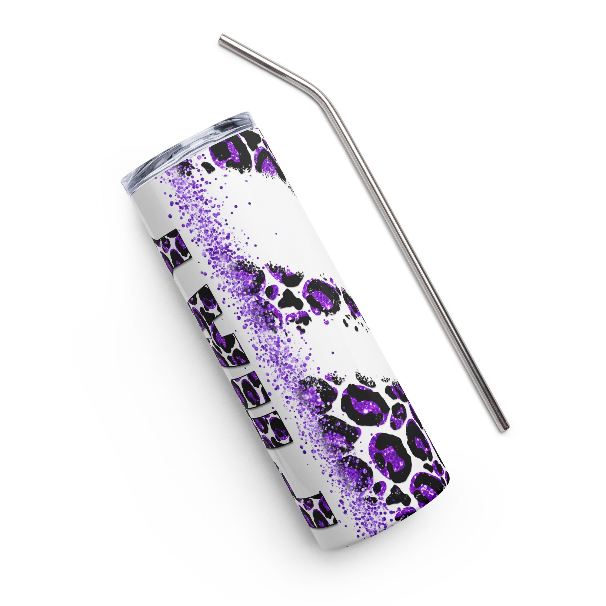 Purple Pray Leopard Print Tumbler 20 oz - Stainless Steel Straw - Jesus Passion Apparel