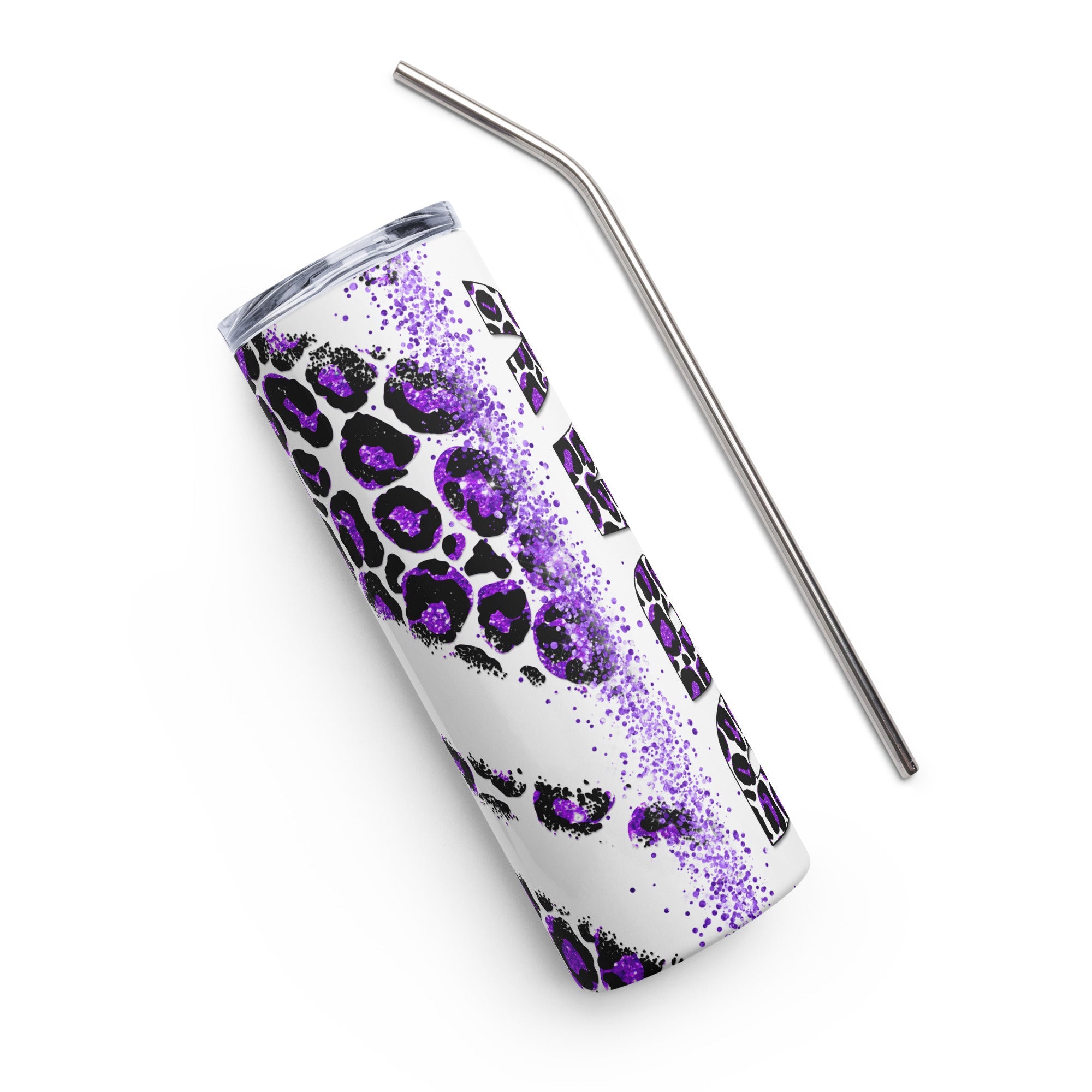 Purple Pray Leopard Print Tumbler 20 oz - Stainless Steel Straw - Jesus Passion Apparel