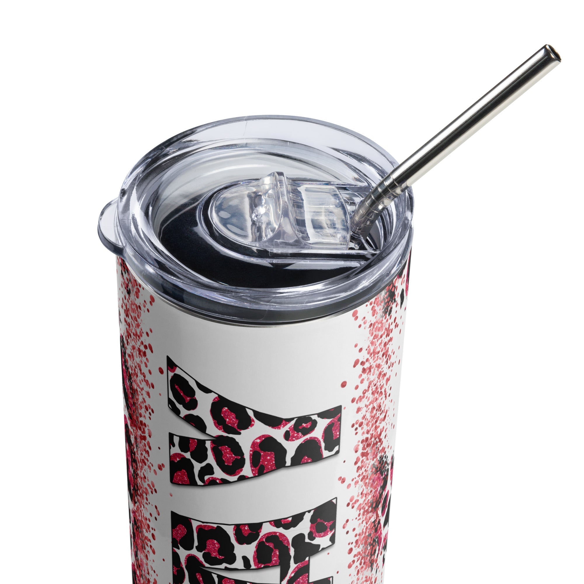 Red Pray Leopard Print Tumbler 20 oz - Stainless Steel Straw - Jesus Passion Apparel