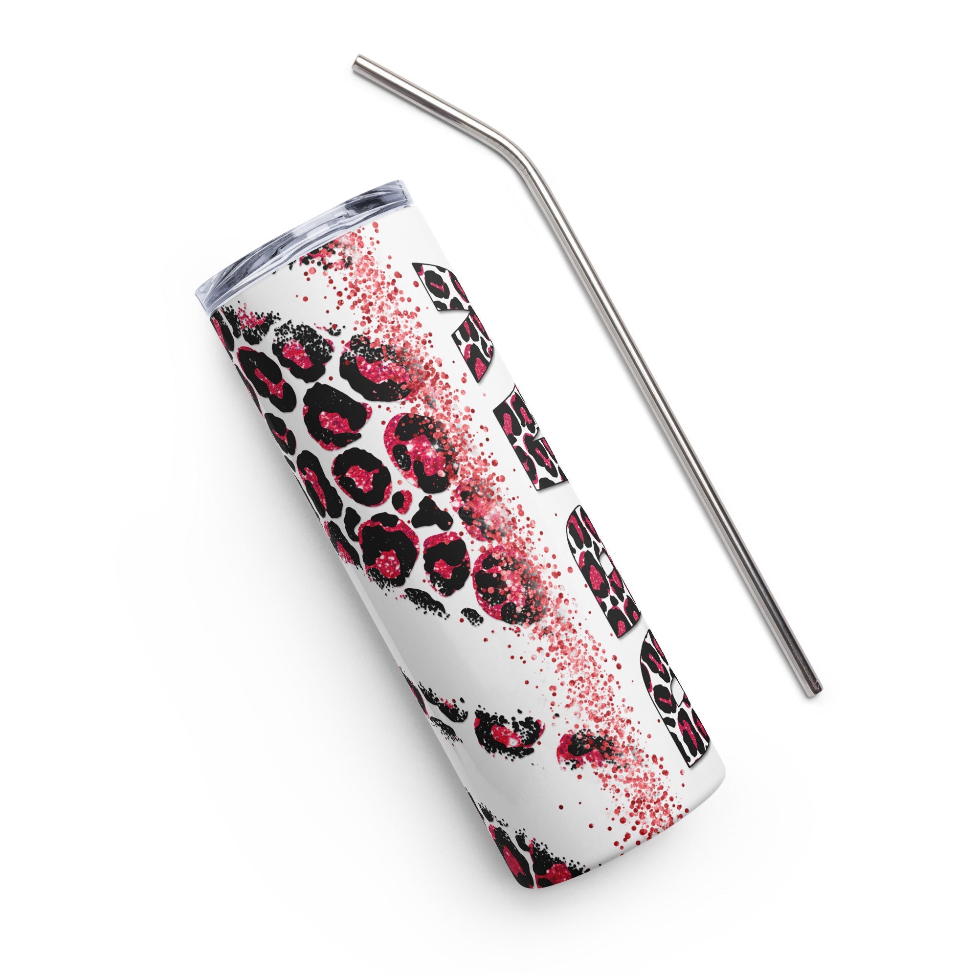 Red Pray Leopard Print Tumbler 20 oz - Stainless Steel Straw - Jesus Passion Apparel