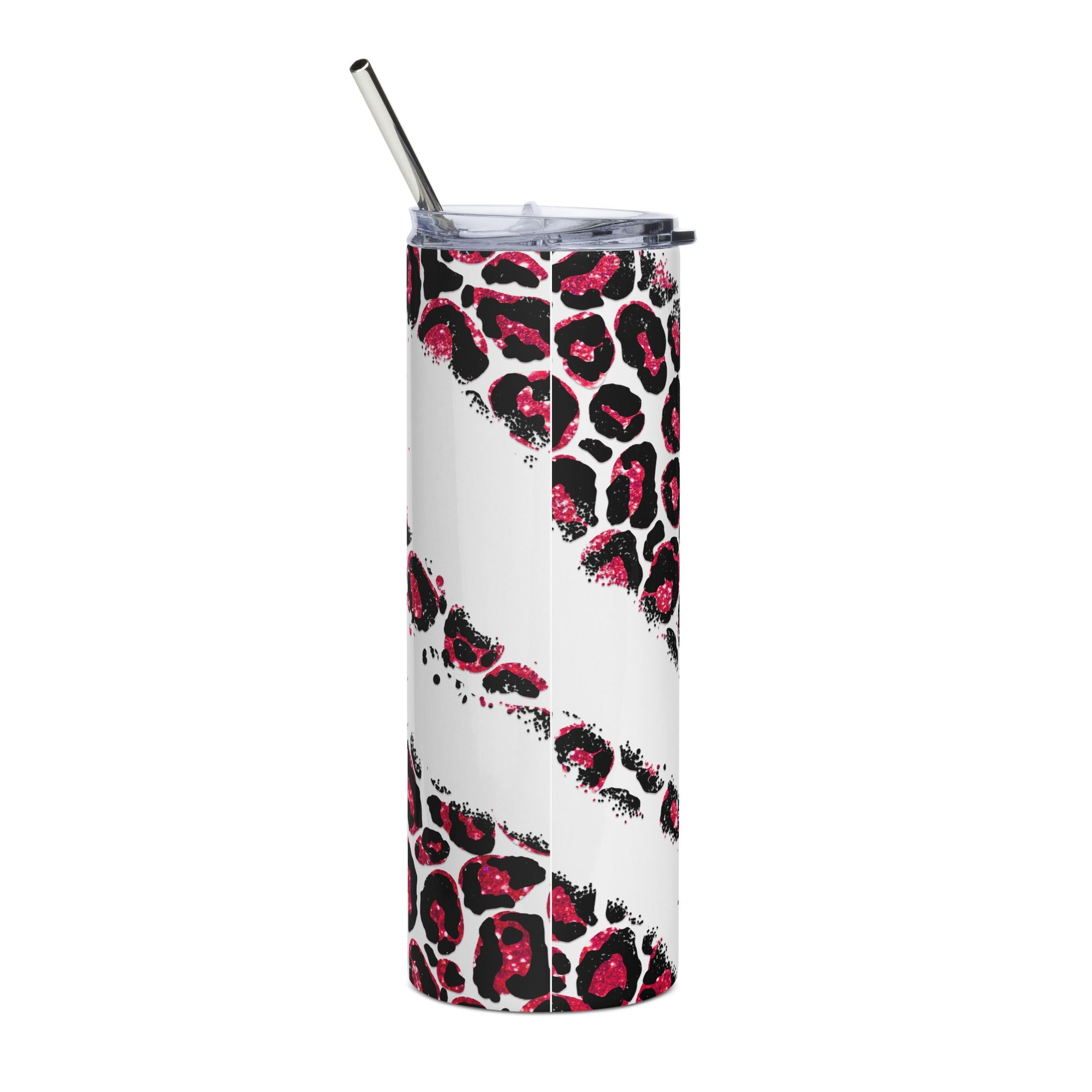 Red Pray Leopard Print Tumbler 20 oz - Stainless Steel Straw - Jesus Passion Apparel