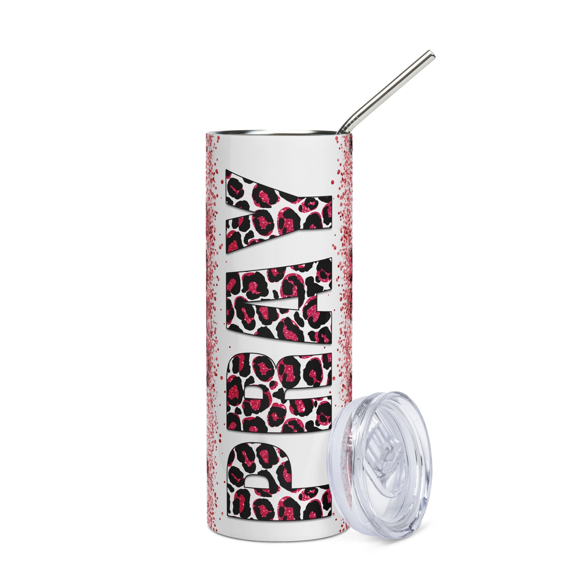 Red Pray Leopard Print Tumbler 20 oz - Stainless Steel Straw - Jesus Passion Apparel