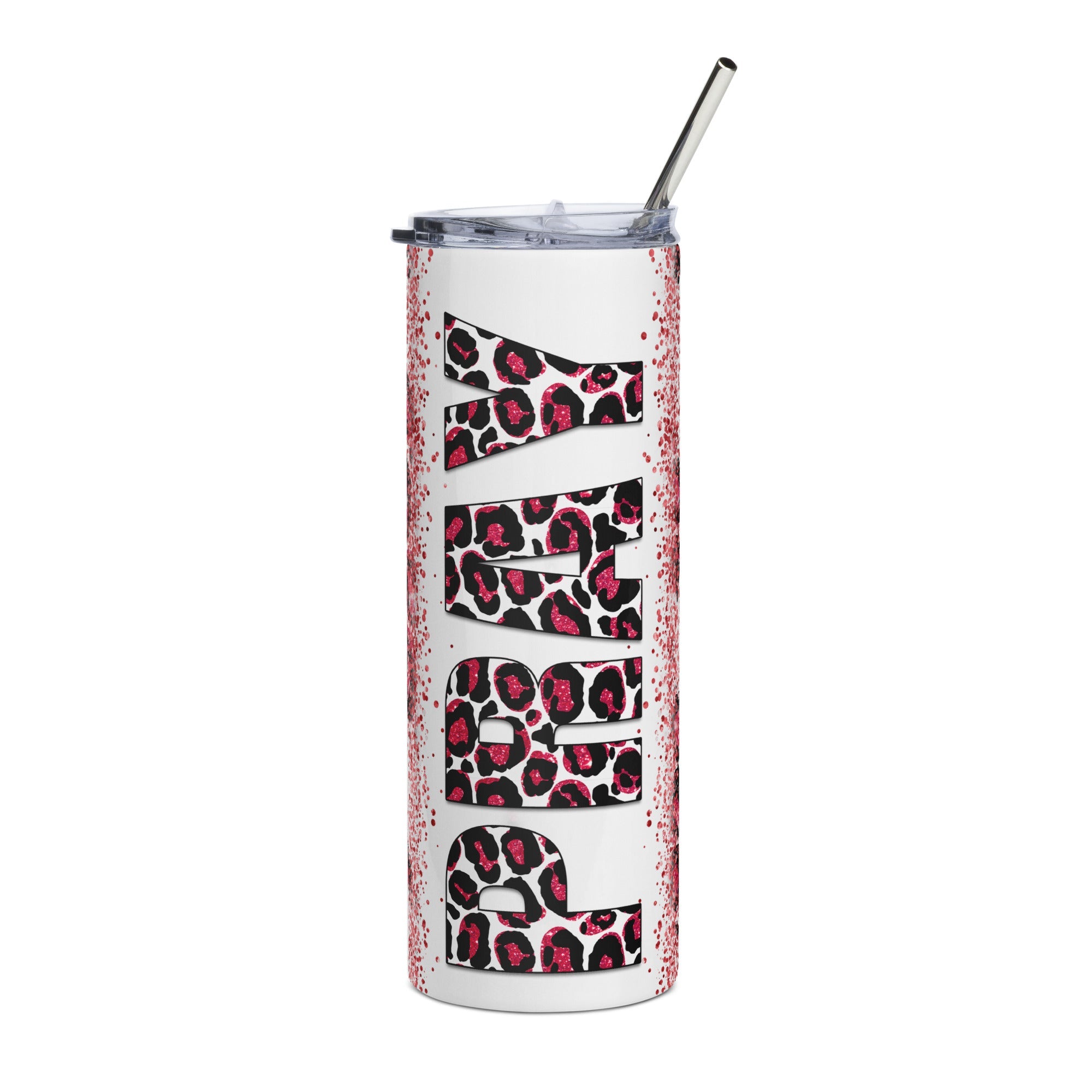 Red Pray Leopard Print Tumbler 20 oz - Stainless Steel Straw - Jesus Passion Apparel