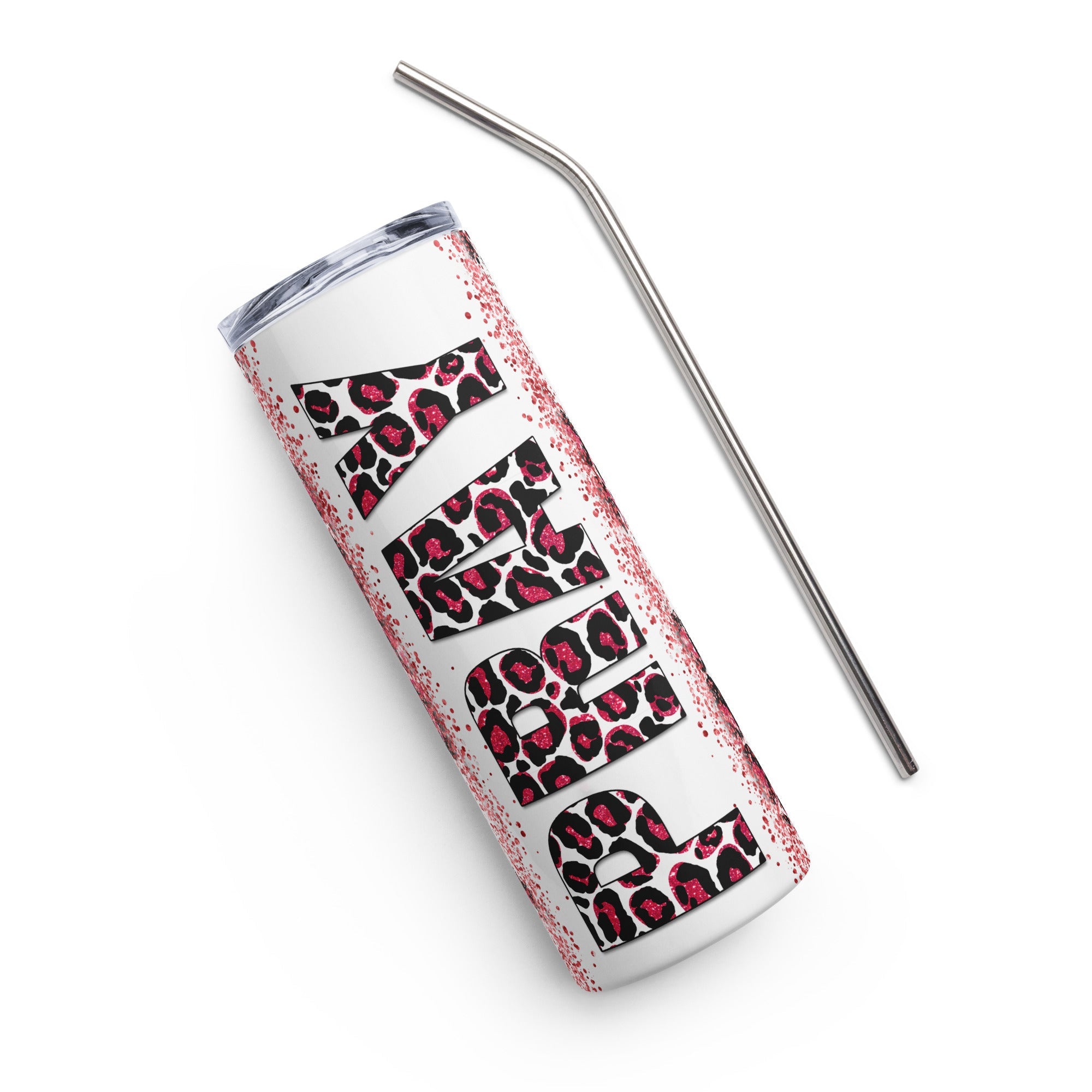 Red Pray Leopard Print Tumbler 20 oz - Stainless Steel Straw - Jesus Passion Apparel