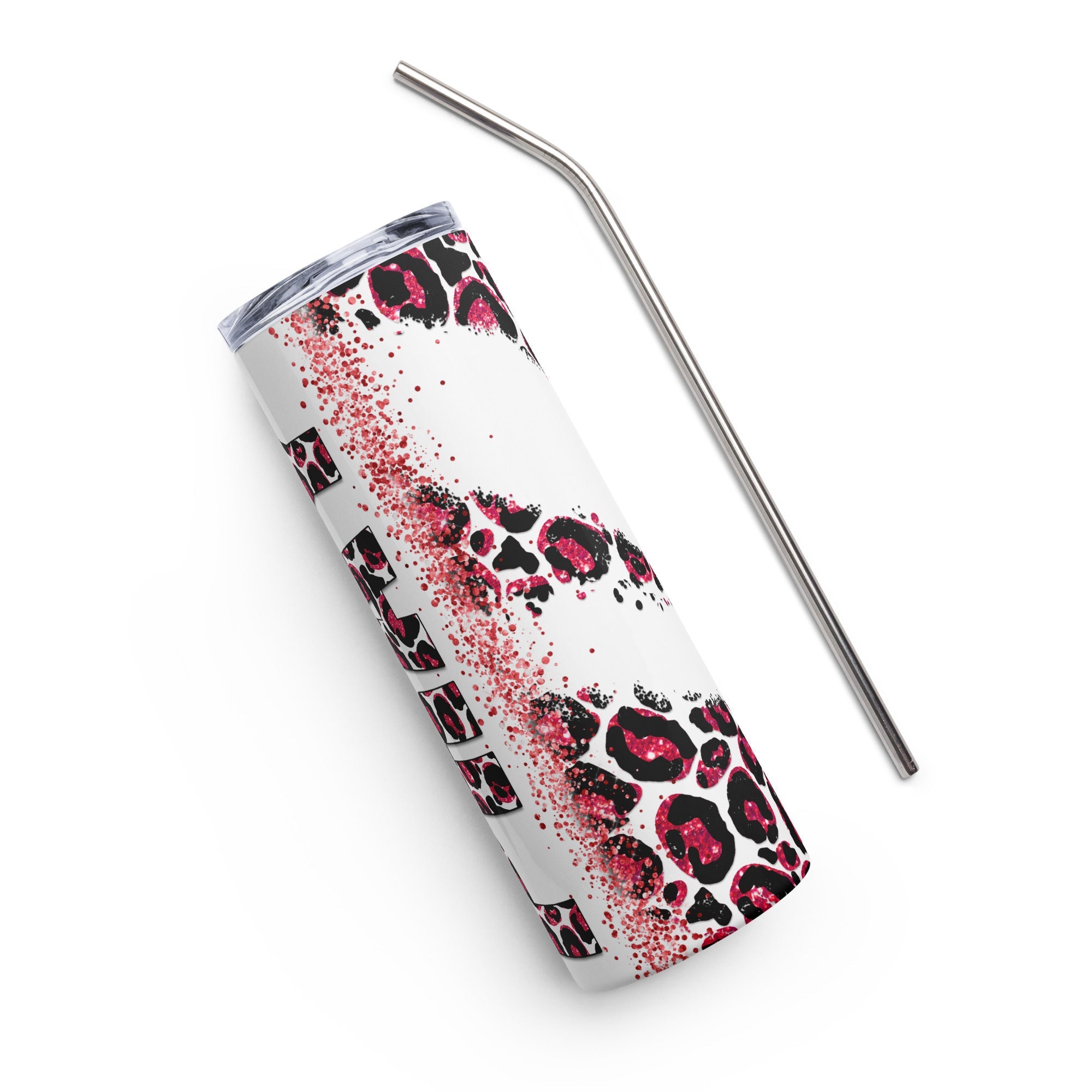 Red Pray Leopard Print Tumbler 20 oz - Stainless Steel Straw - Jesus Passion Apparel