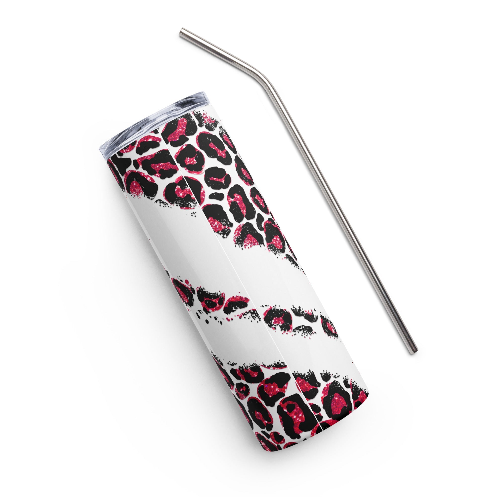 Red Pray Leopard Print Tumbler 20 oz - Stainless Steel Straw - Jesus Passion Apparel