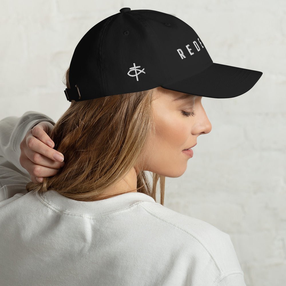 Redeemed Classic Dad's Cap with Puff Embroidery & Fish Cross Emblem - Jesus Passion Apparel