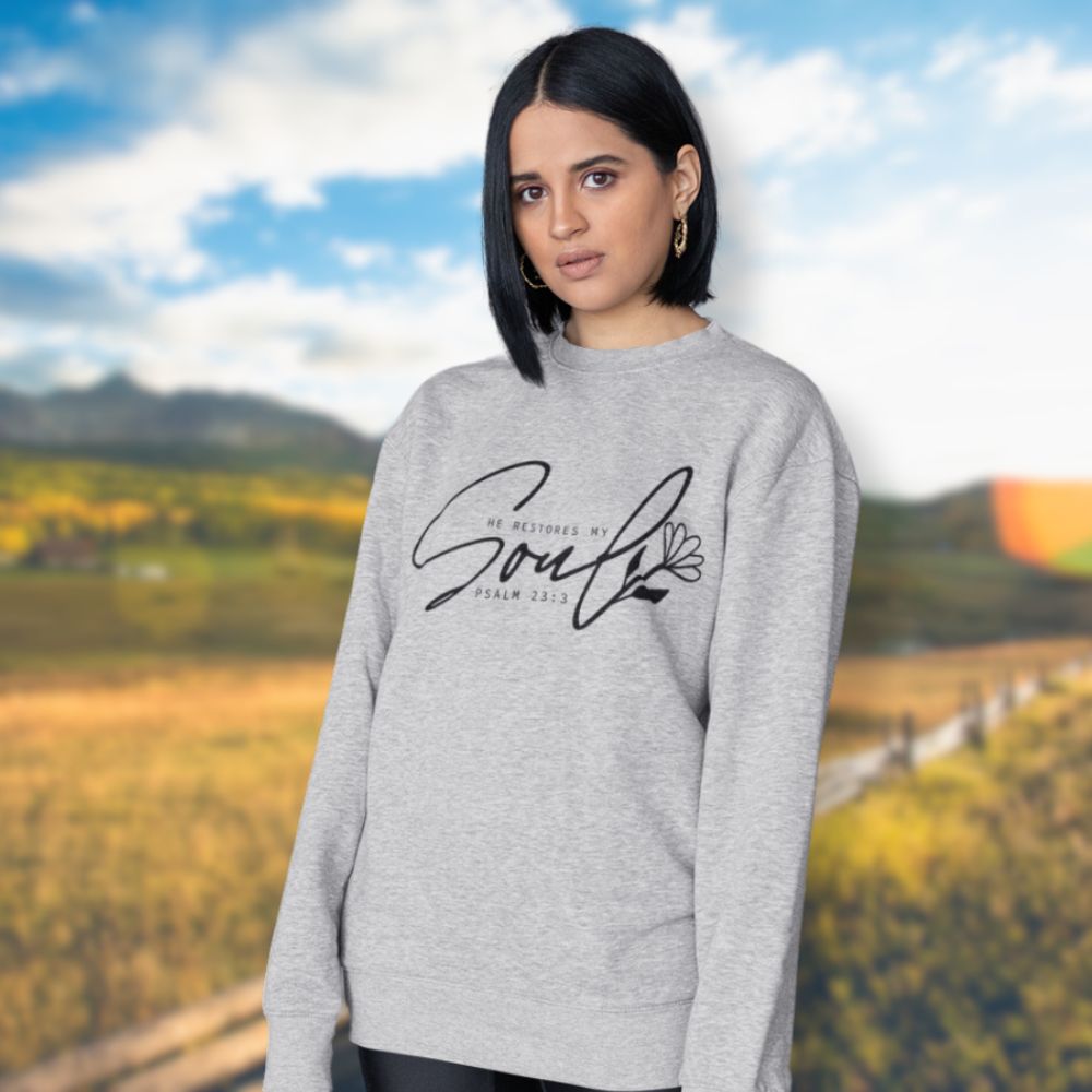 Restores My Soul Women's Fleece Unisex - Fit Sweatshirt White / Sport Grey - Jesus Passion Apparel