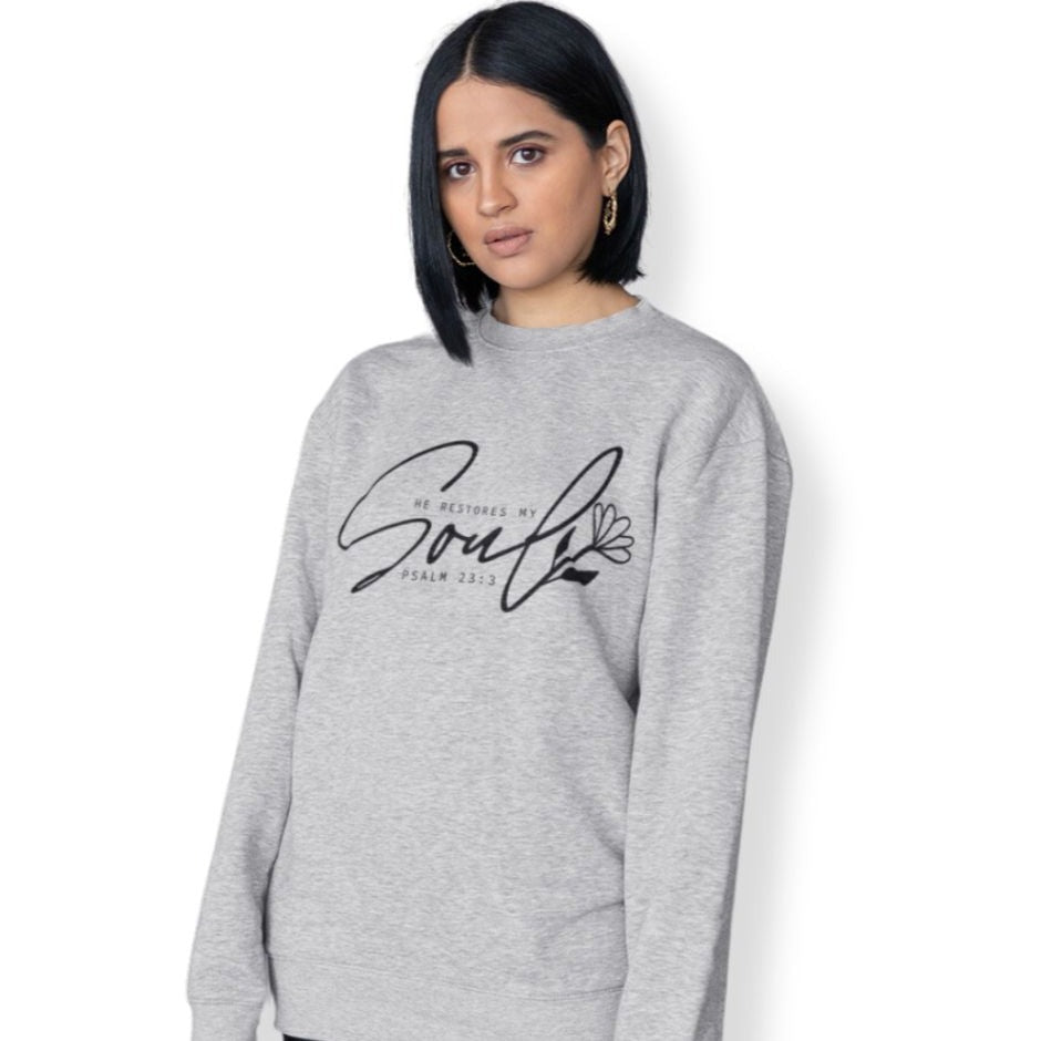 Restores My Soul Women's Fleece Unisex - Fit Sweatshirt White / Sport Grey - Jesus Passion Apparel