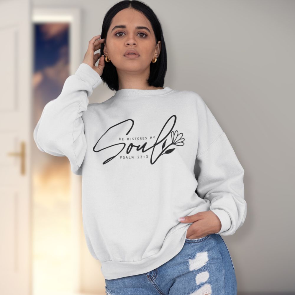 Restores My Soul Women's Fleece Unisex - Fit Sweatshirt White / Sport Grey - Jesus Passion Apparel