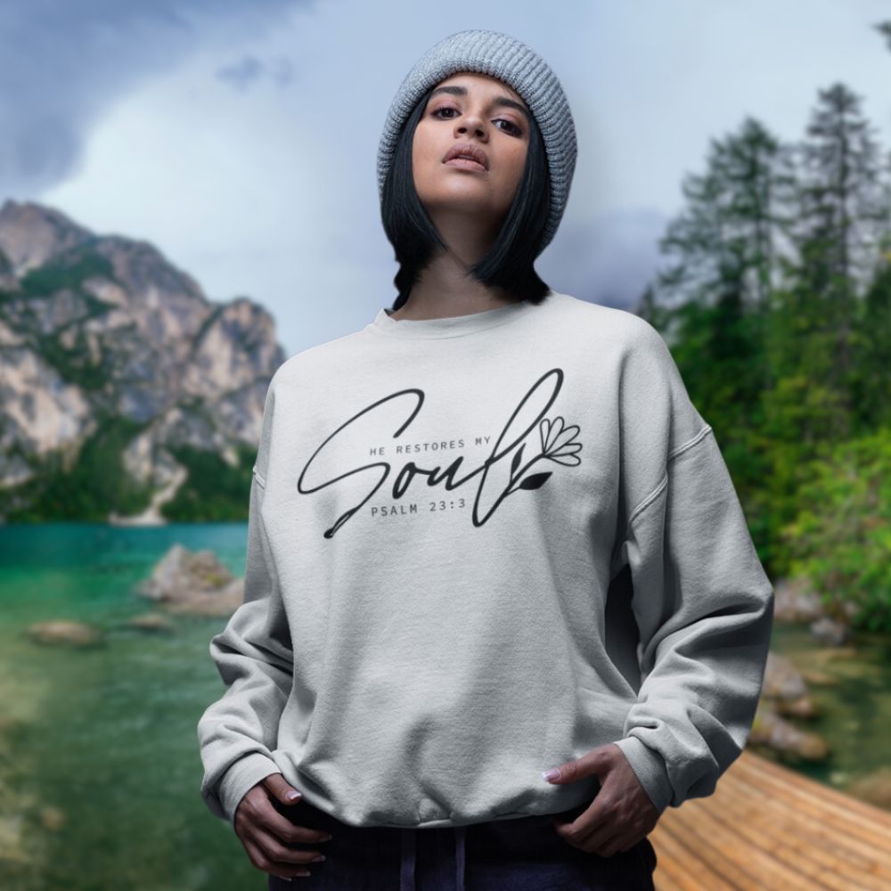 Restores My Soul Women's Fleece Unisex - Fit Sweatshirt White / Sport Grey - Jesus Passion Apparel