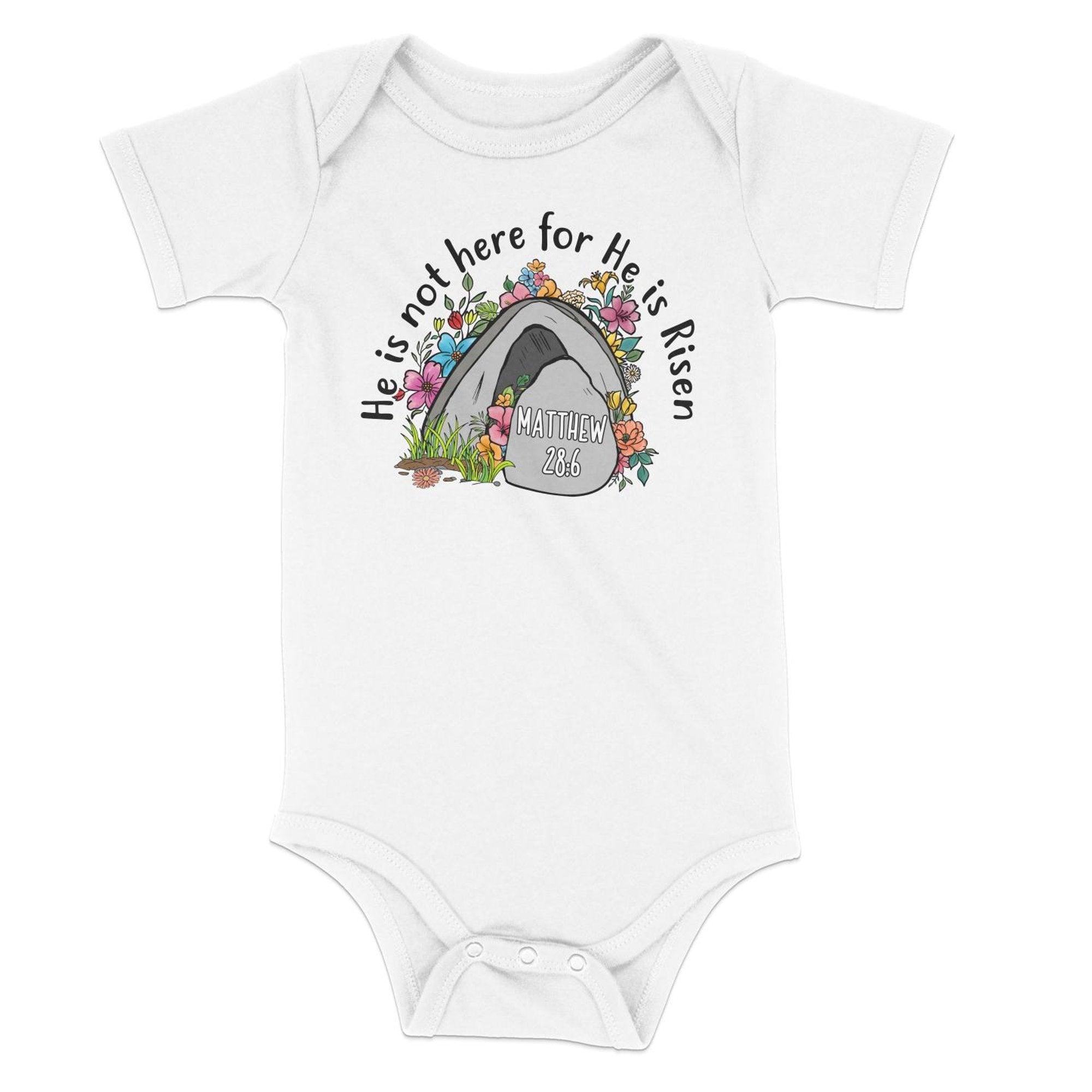 Resurrection Matthew 28 6 Infant Fine Jersey Bodysuit - Jesus Passion Apparel