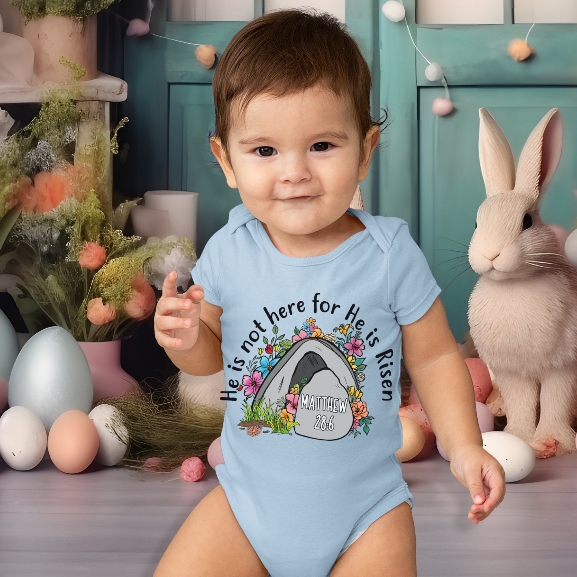 Resurrection Matthew 28 6 Infant Fine Jersey Bodysuit - Jesus Passion Apparel