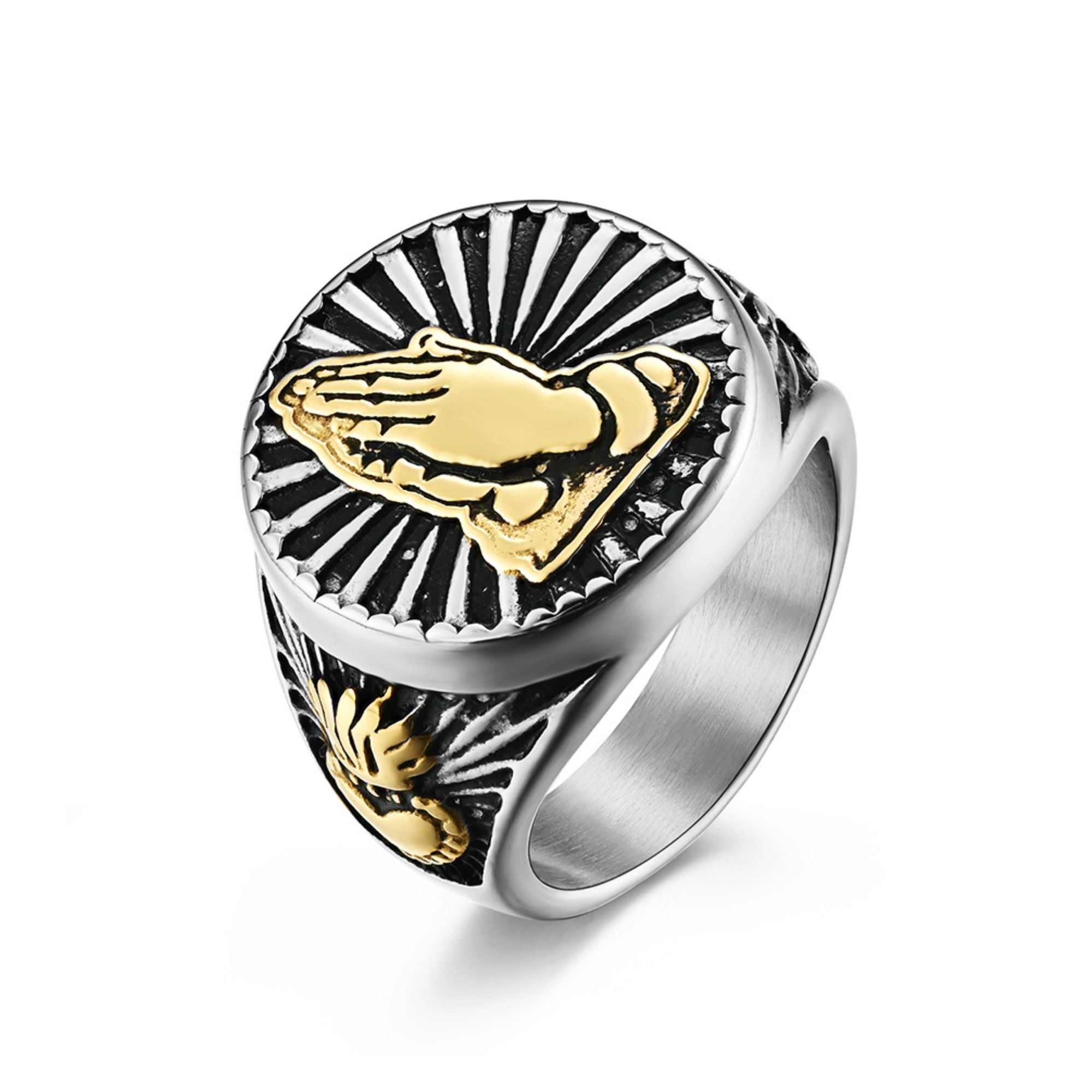 Prayer Hands Stainless Steel Ring - Silver or Gold Tone Color: Silver Size: 8 Jesus Passion Apparel