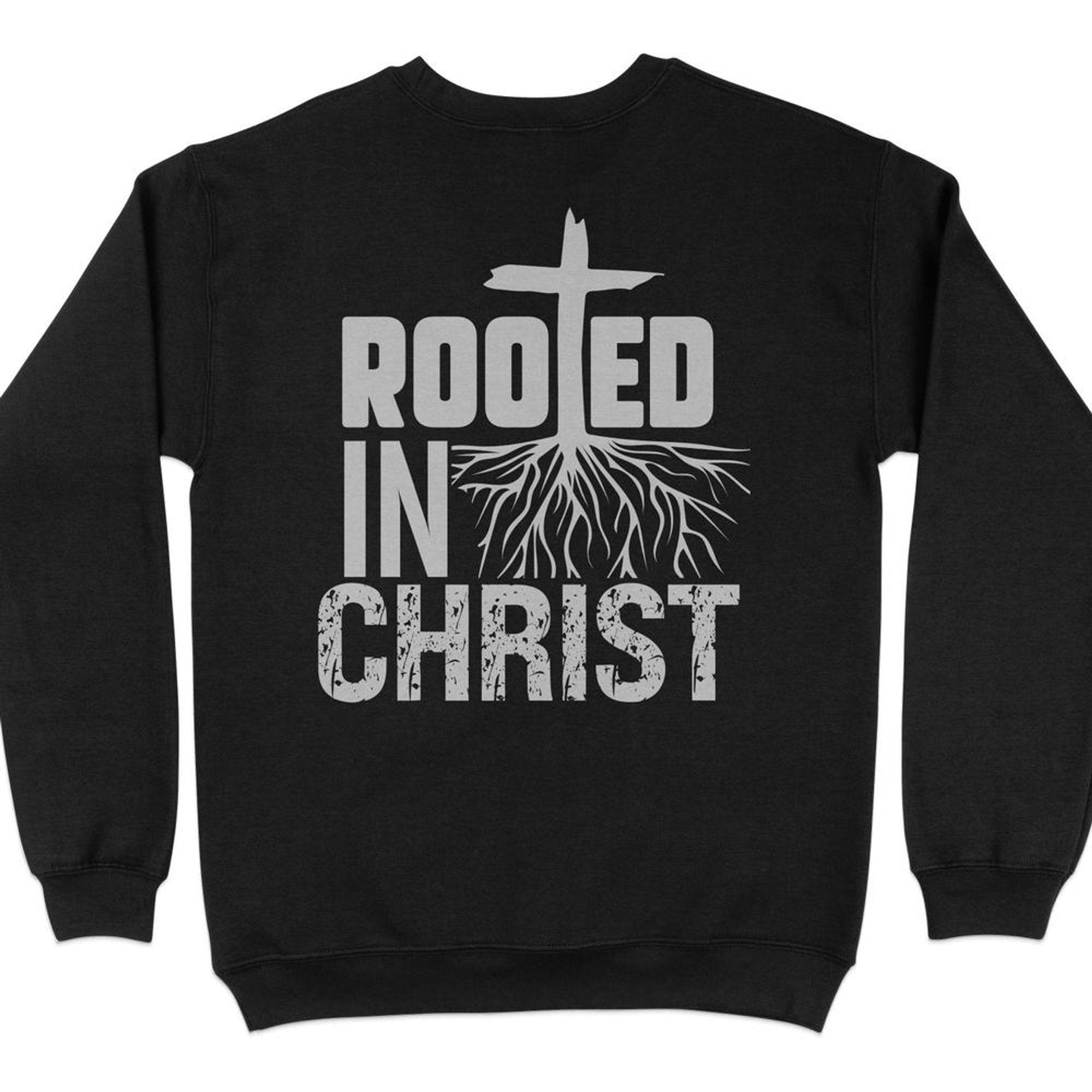 Rooted in Christ Men's Fleece Unisex - Fit Sweatshirt - Black - Jesus Passion Apparel