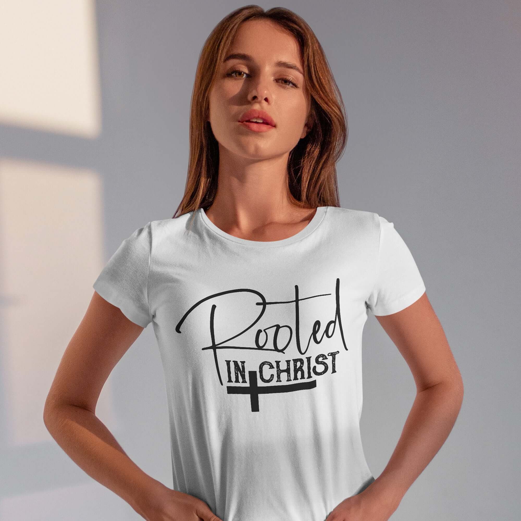 Rooted In Christ Women's Short Sleeve Tee - Jesus Passion Apparel