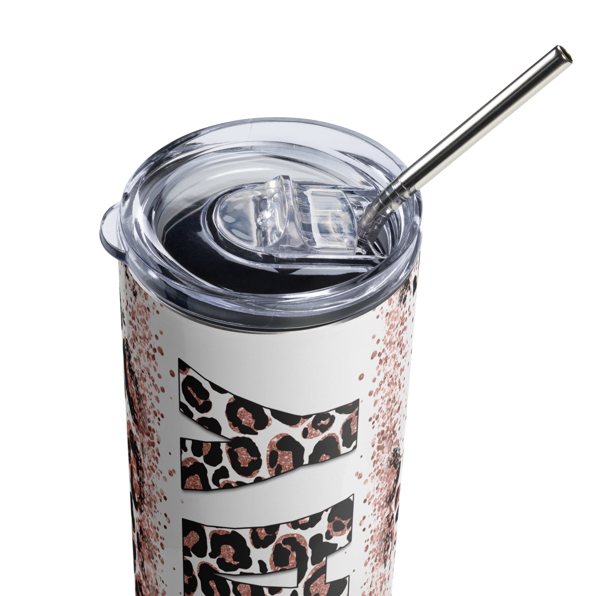 Rose Gold Pray Leopard Print Tumbler 20 oz - Stainless Steel Straw - Jesus Passion Apparel