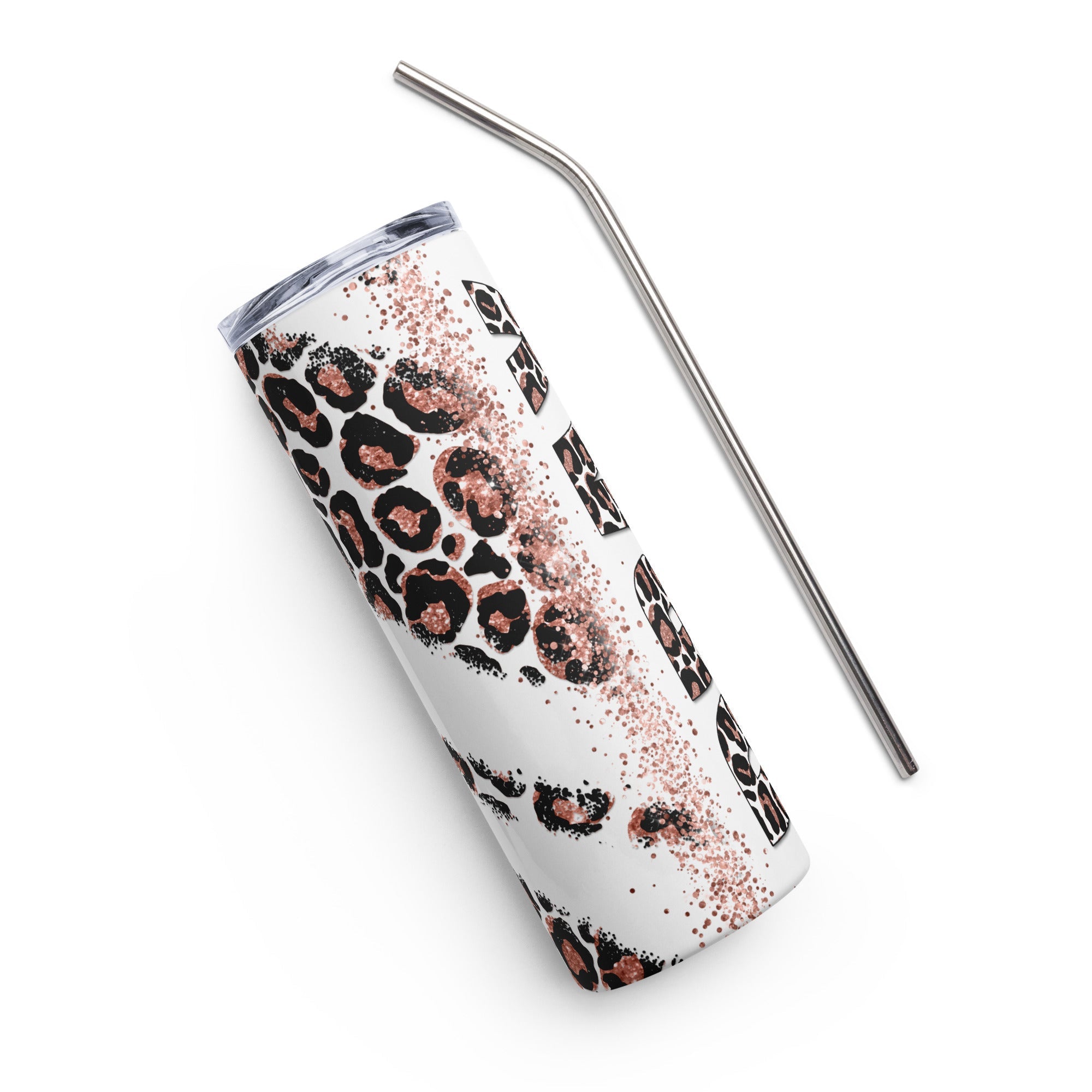 Rose Gold Pray Leopard Print Tumbler 20 oz - Stainless Steel Straw - Jesus Passion Apparel