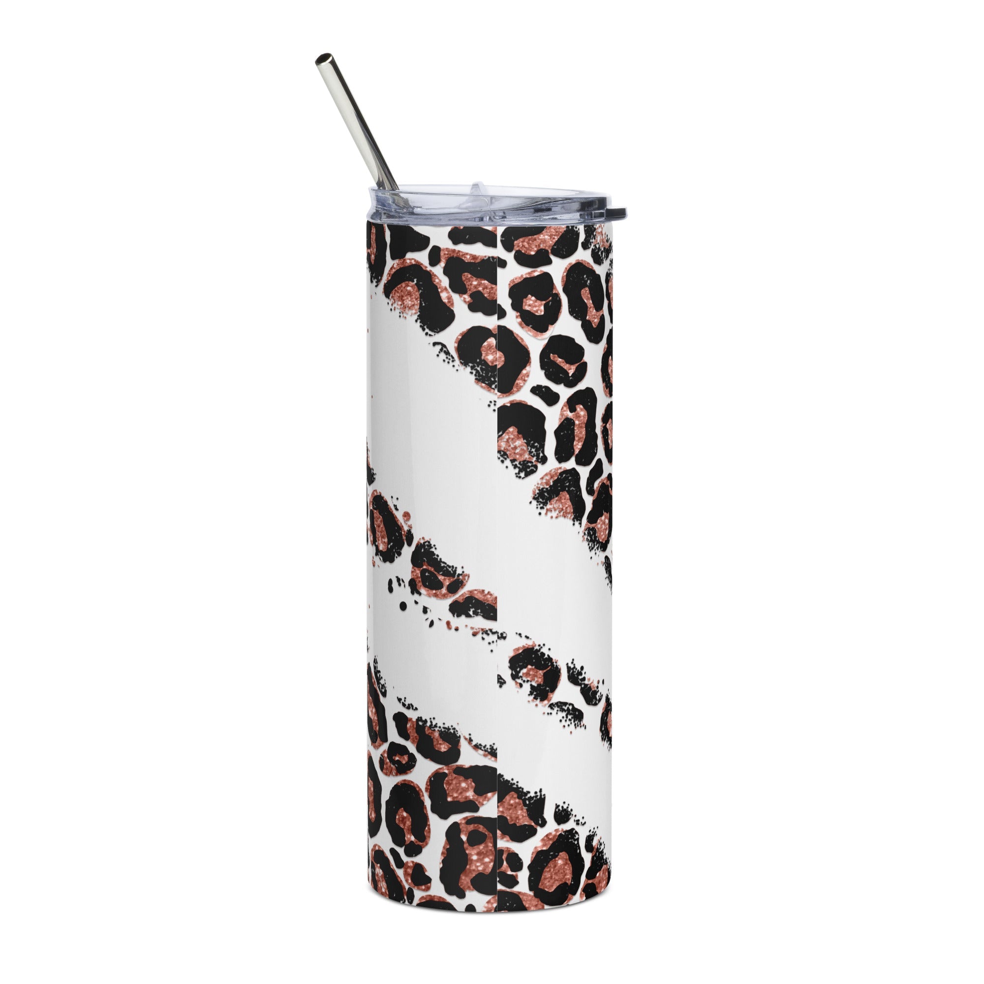 Rose Gold Pray Leopard Print Tumbler 20 oz - Stainless Steel Straw - Jesus Passion Apparel