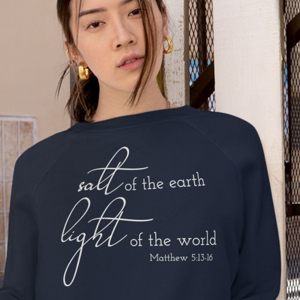 Salt and Light Women's Cropped Raglan Pullover Fleece Sweatshirt - Navy - Jesus Passion Apparel